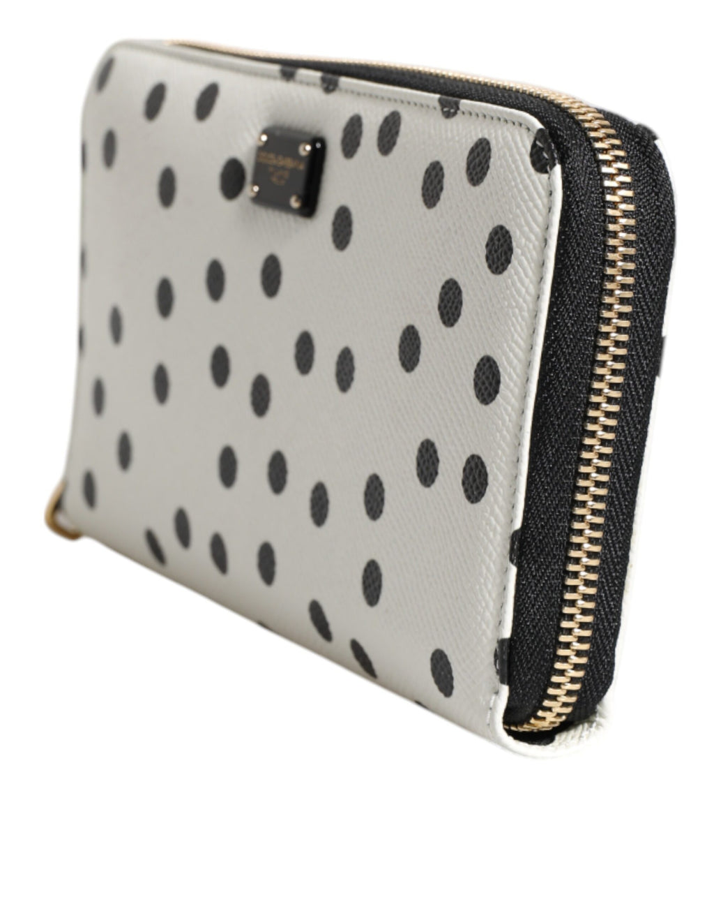Dolce & Gabbana Weiß-schwarz gestreiftes Leder Portemonnaie mit Reißverschluss