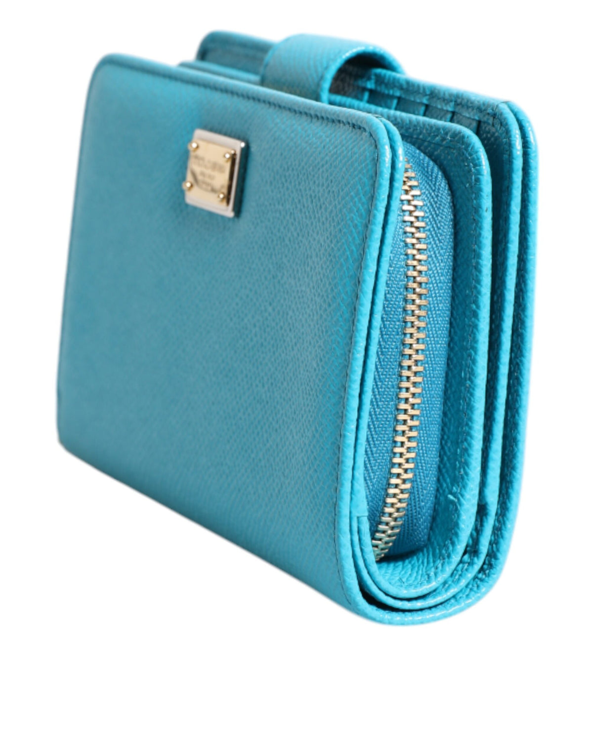 Dolce & Gabbana Light Blue Leder Zweifach faltbare Kontinentale Clutch Geldbörse