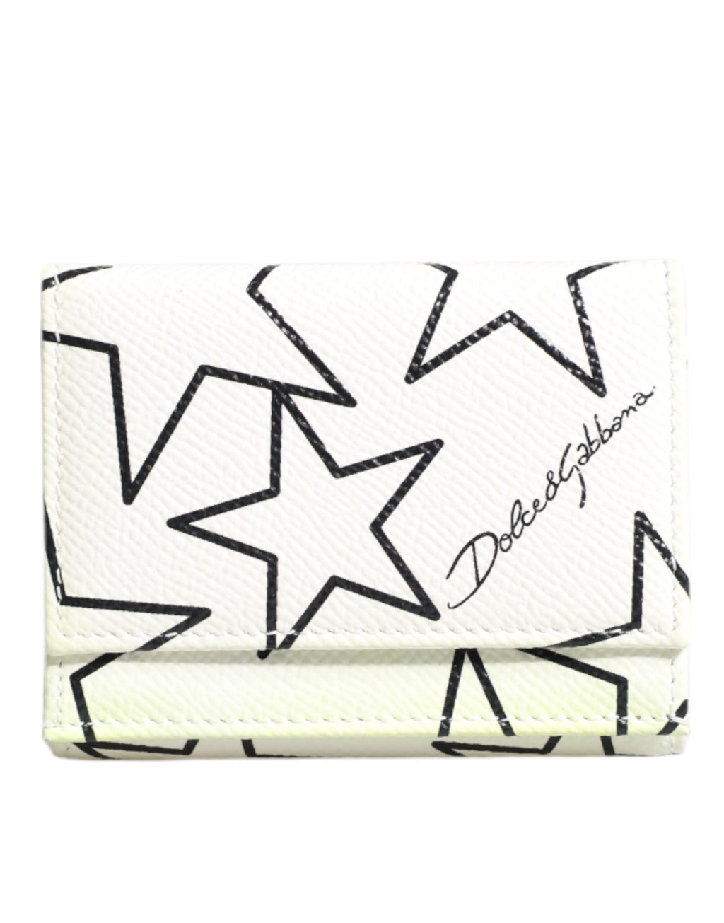 Dolce & Gabbana Weißes Leder Trifold DG Star Print Karteninhaber Brieftasche