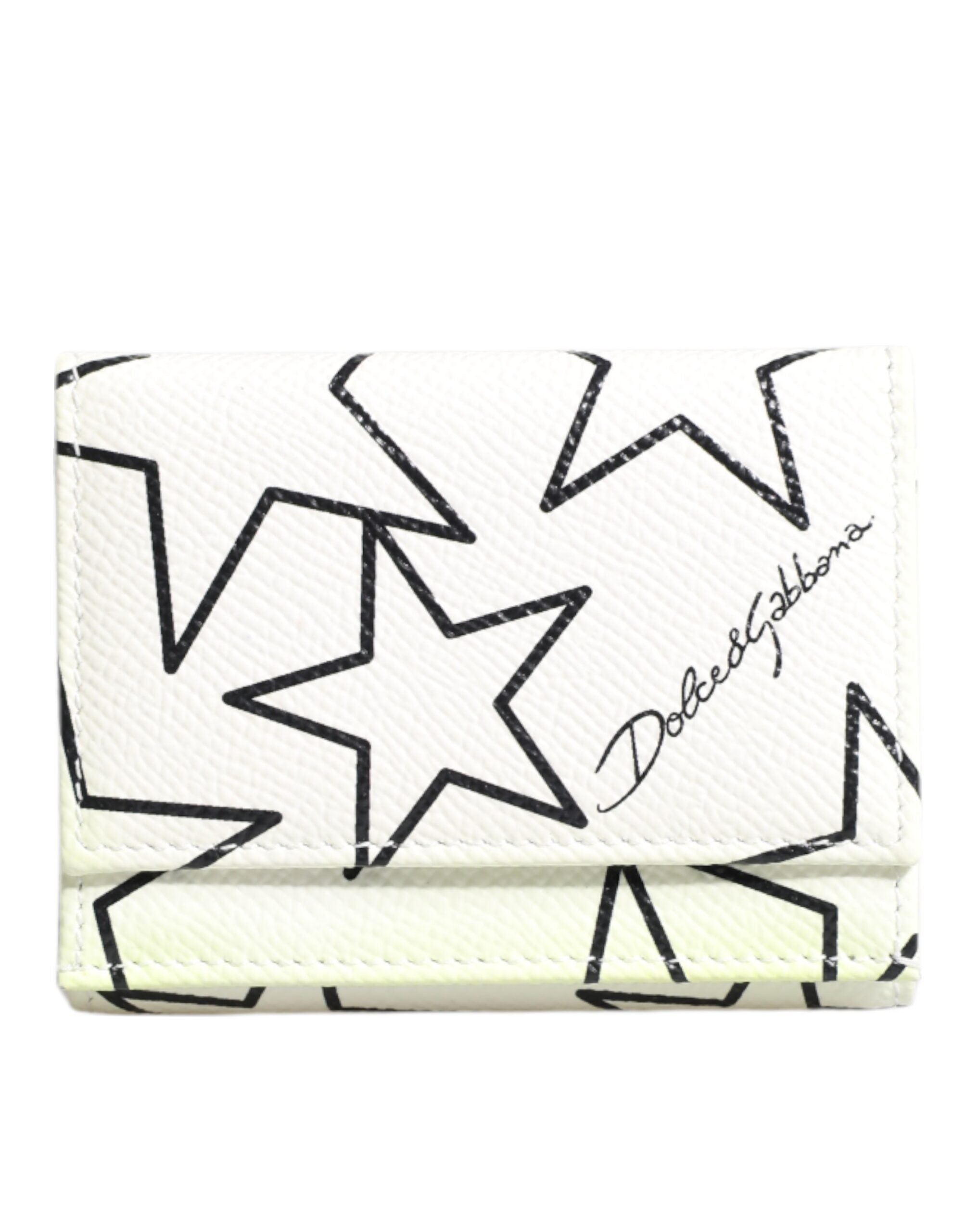 Dolce & Gabbana Weißes Leder Trifold DG Star Print Karteninhaber Brieftasche