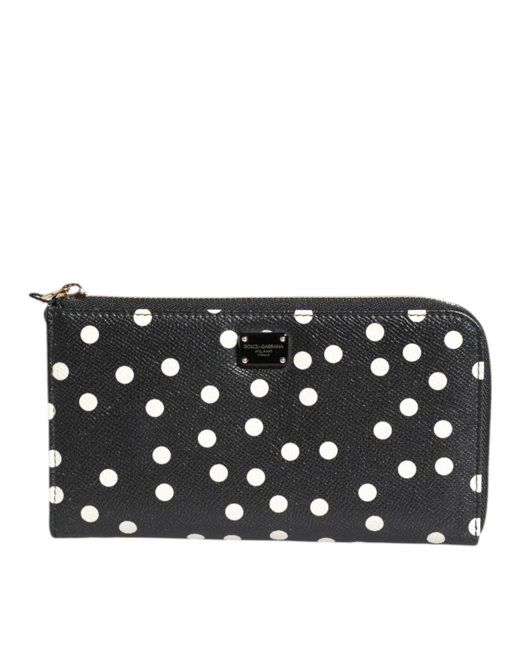 Dolce & Gabbana Schwarz-weiß gepunktetes Leder Zip Around Continental Brieftasche