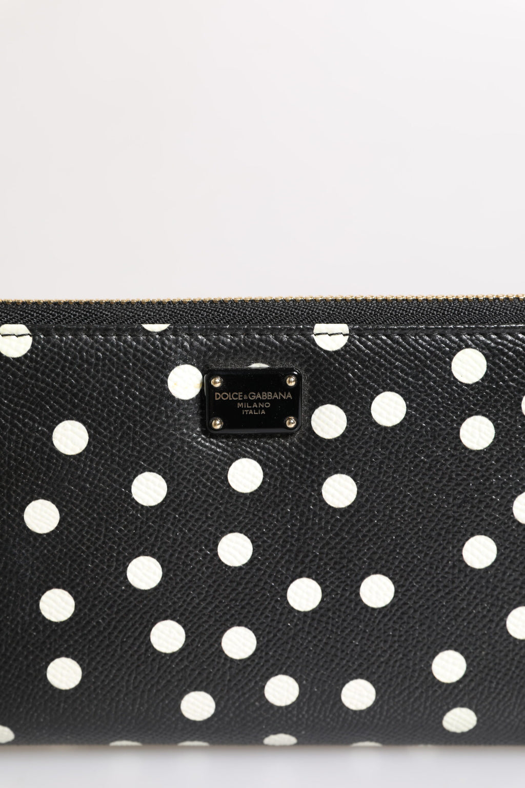 Dolce & Gabbana Schwarz-weiß gepunktetes Leder Zip Around Continental Brieftasche