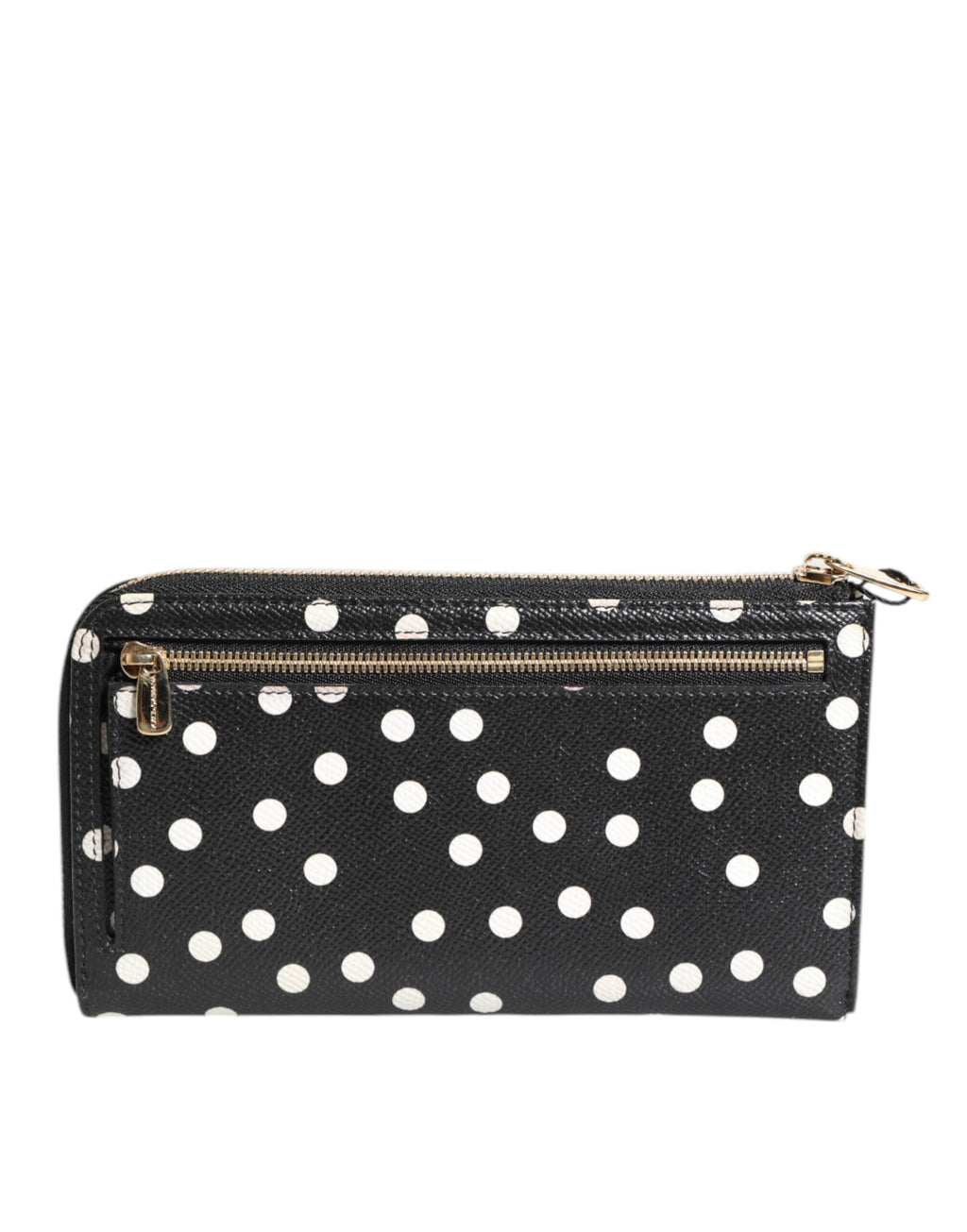 Dolce & Gabbana Schwarz-weiß gepunktetes Leder Zip Around Continental Brieftasche