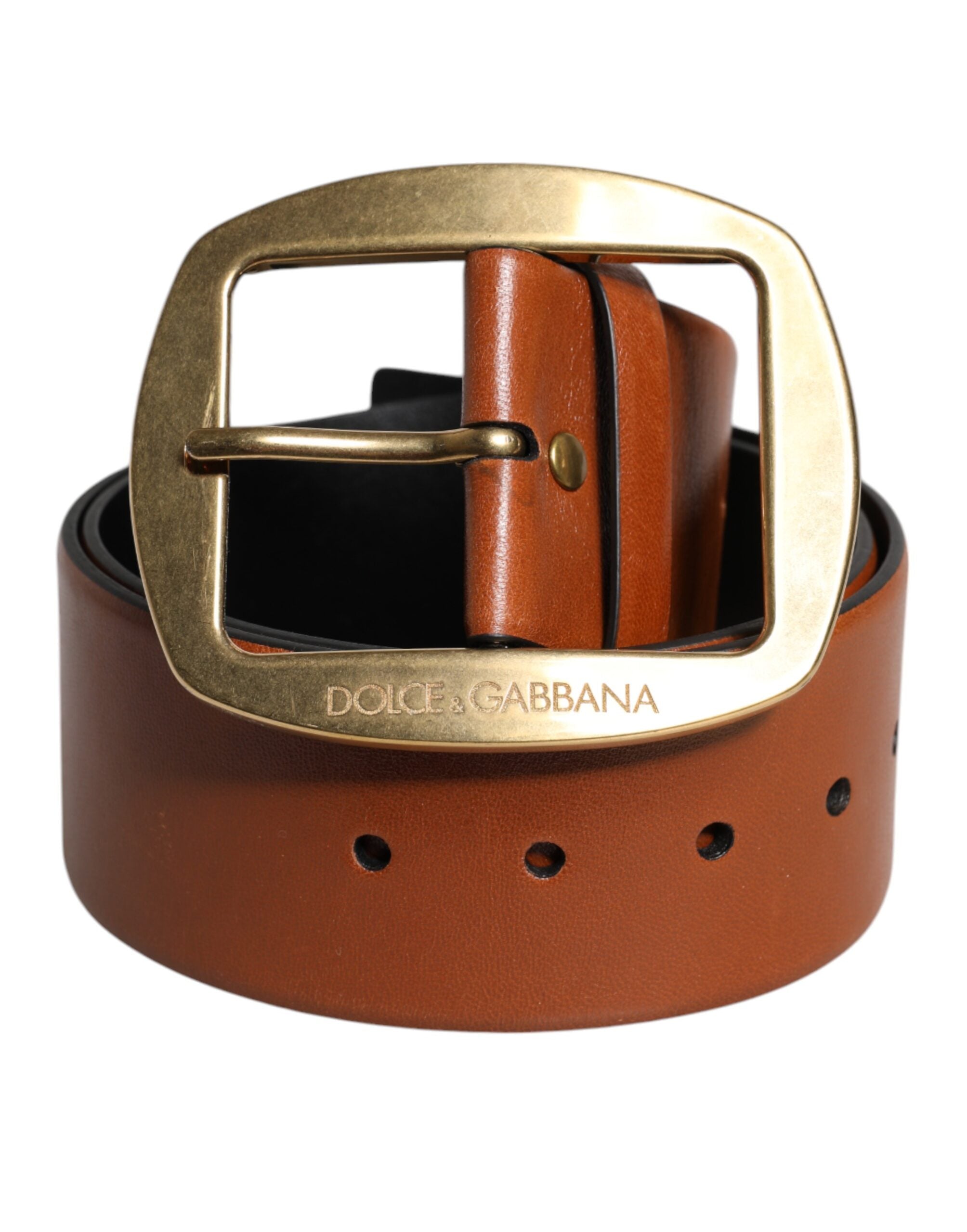 Dolce & Gabbana Braunes Leder Goldene Metallschnalle Klassischer Gürtel