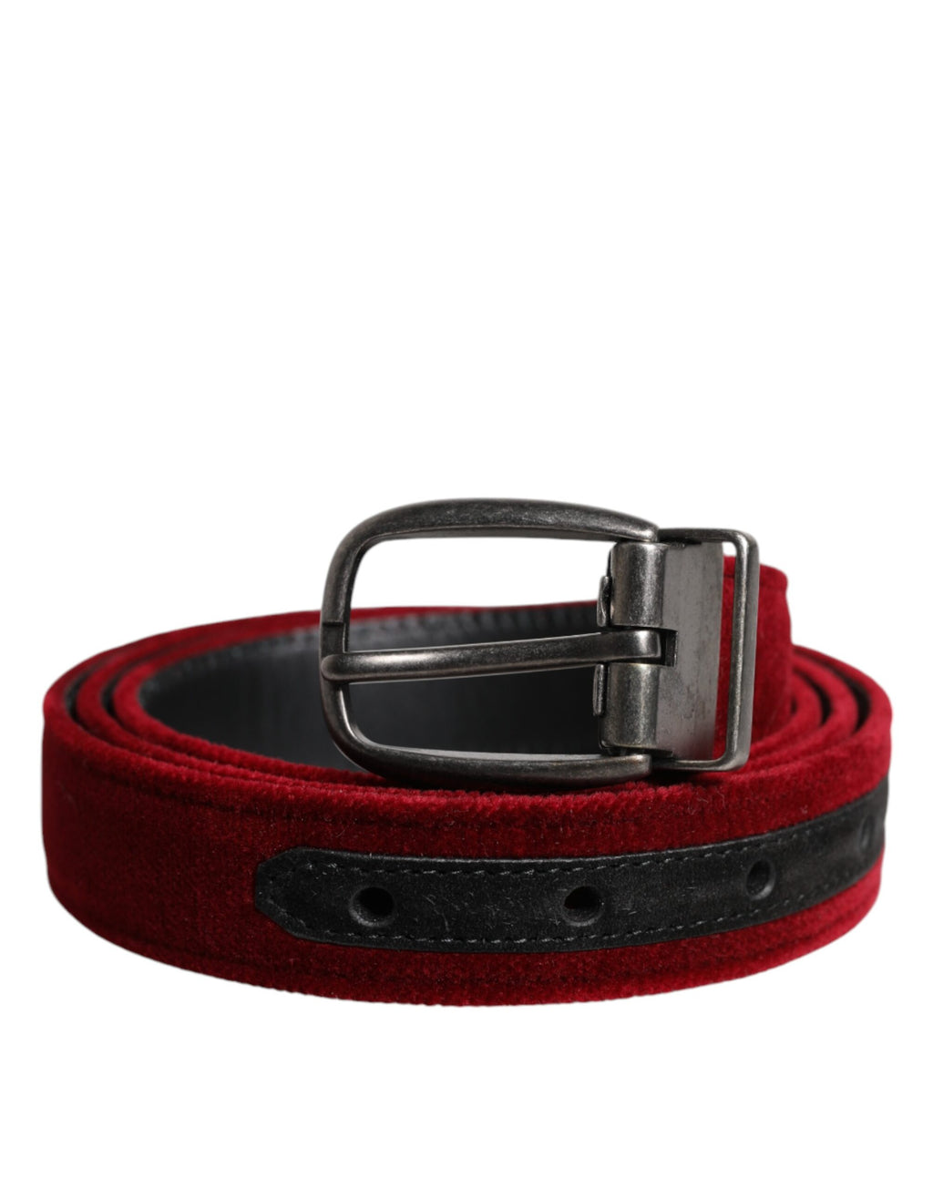 Dolce & Gabbana Red Velvet Schwarz Metallschnalle Logo Gürtel