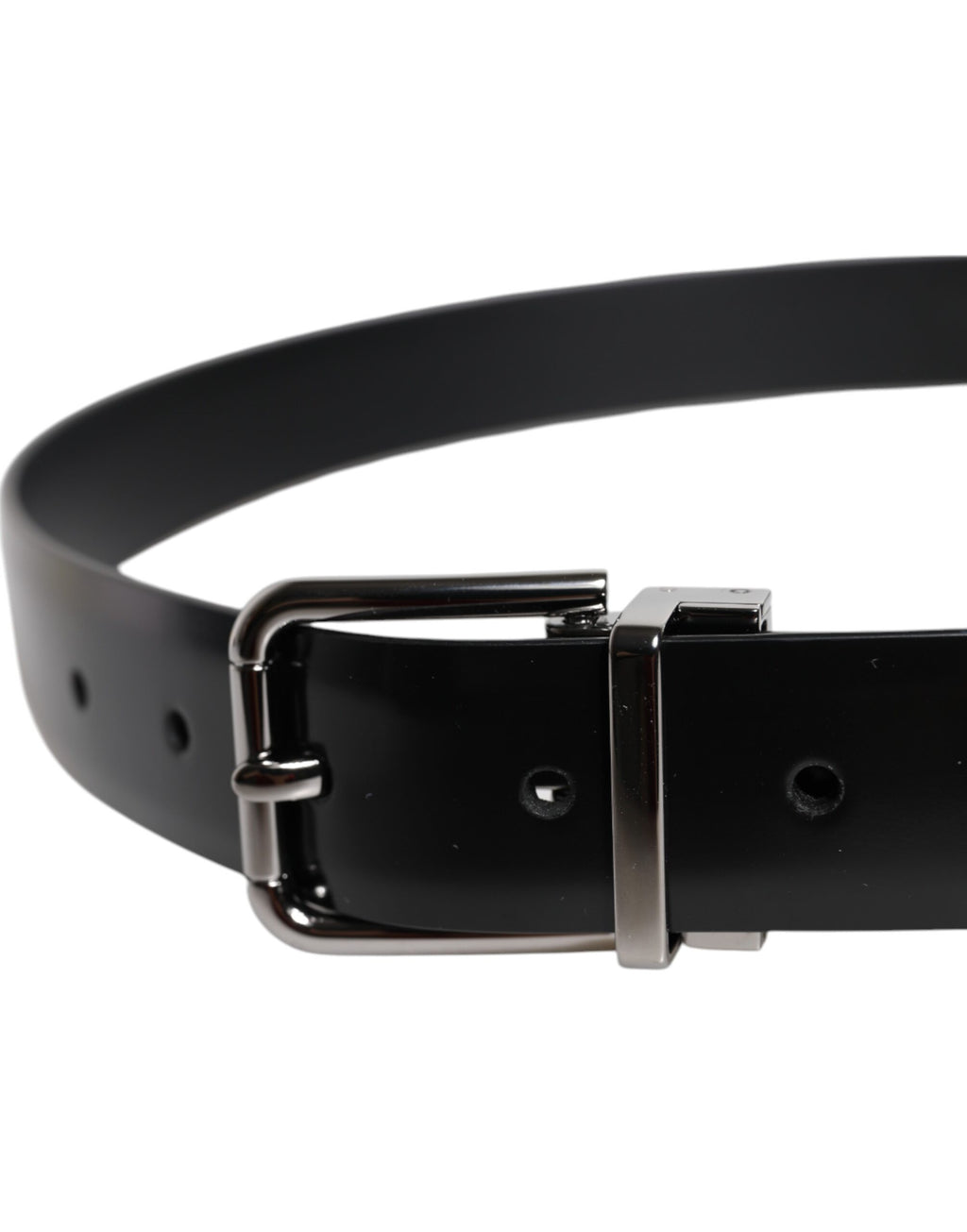 Dolce & Gabbana Schwarzer glänzender Ledergürtel mit silberner Metallschnalle