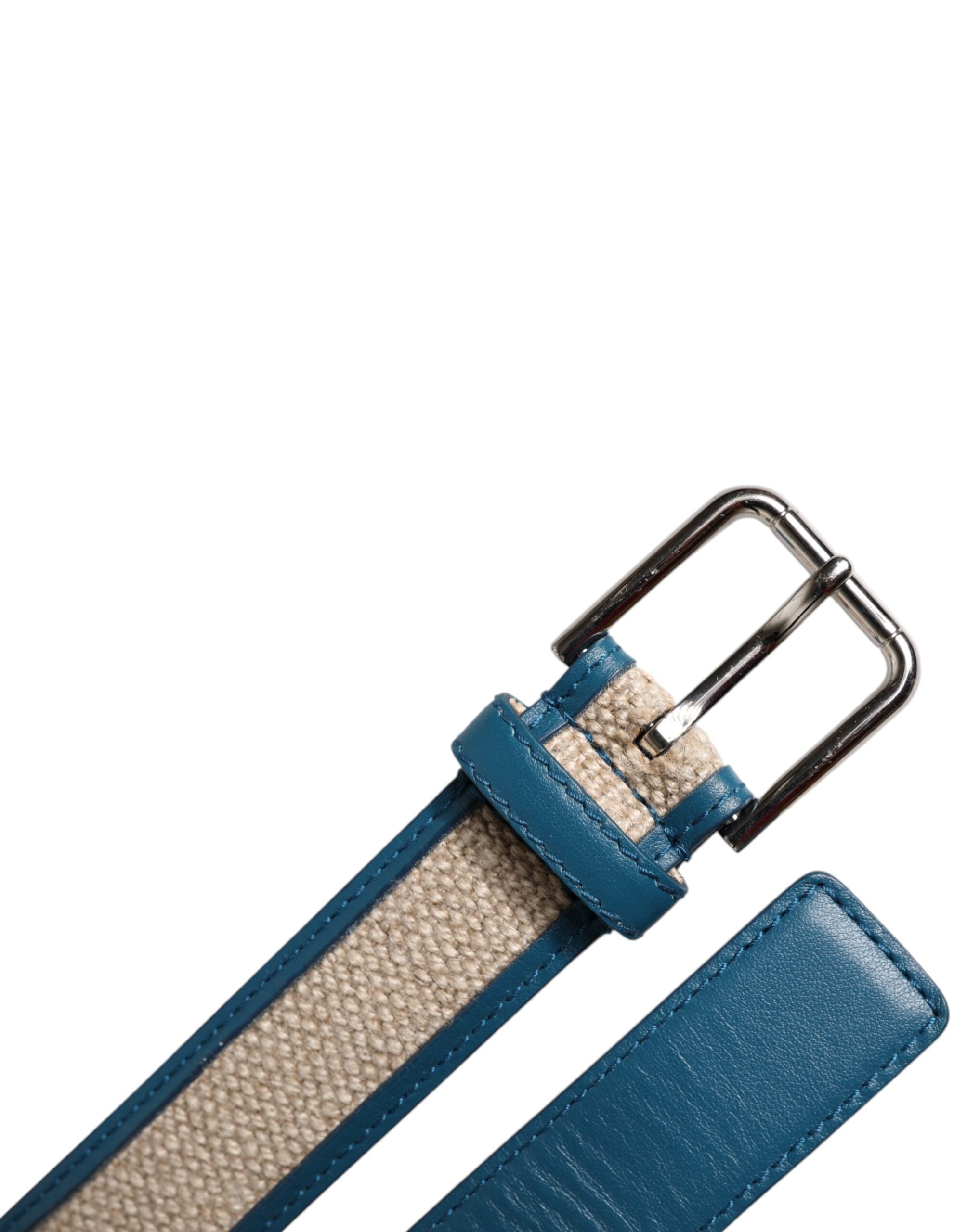 Dolce & Gabbana Blau Beige Leder gewebt Metallschnalle Gürtel