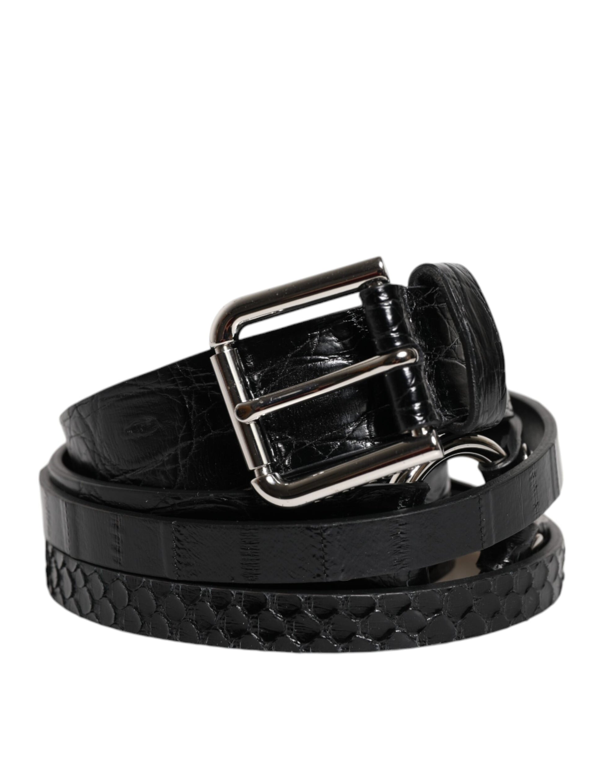 Dolce & Gabbana Schwarzer Exotenleder-Gürtel mit Metall-Logo-Schnalle