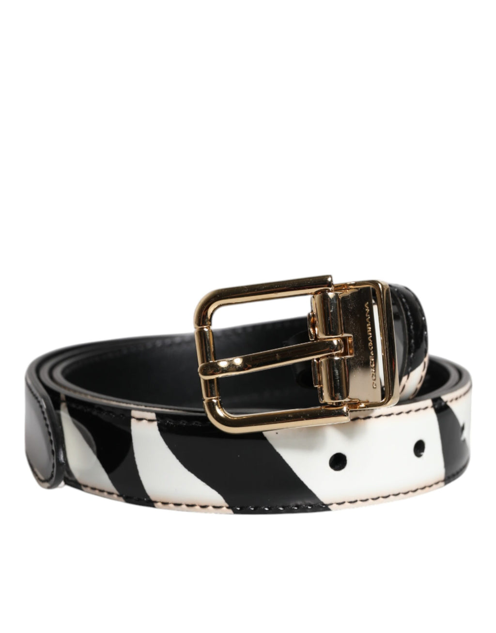 Dolce & Gabbana Schwarz Weiß Zebra Gold Metall Logo Schnalle Gürtel