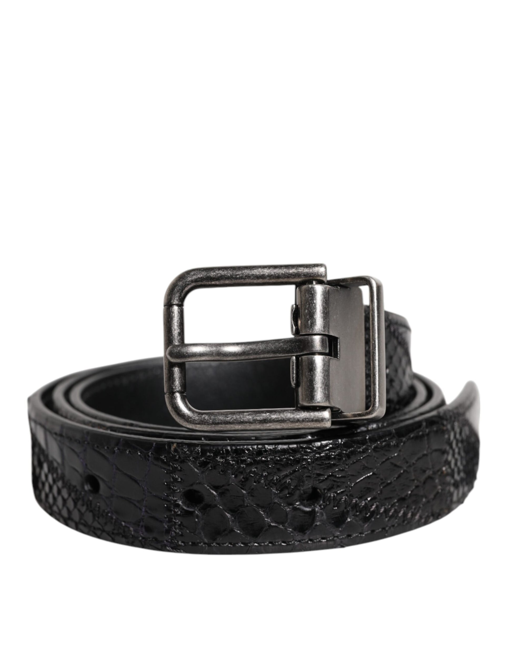 Dolce & Gabbana Schwarzer Exotenleder-Gürtel mit Metall-Logo-Schnalle