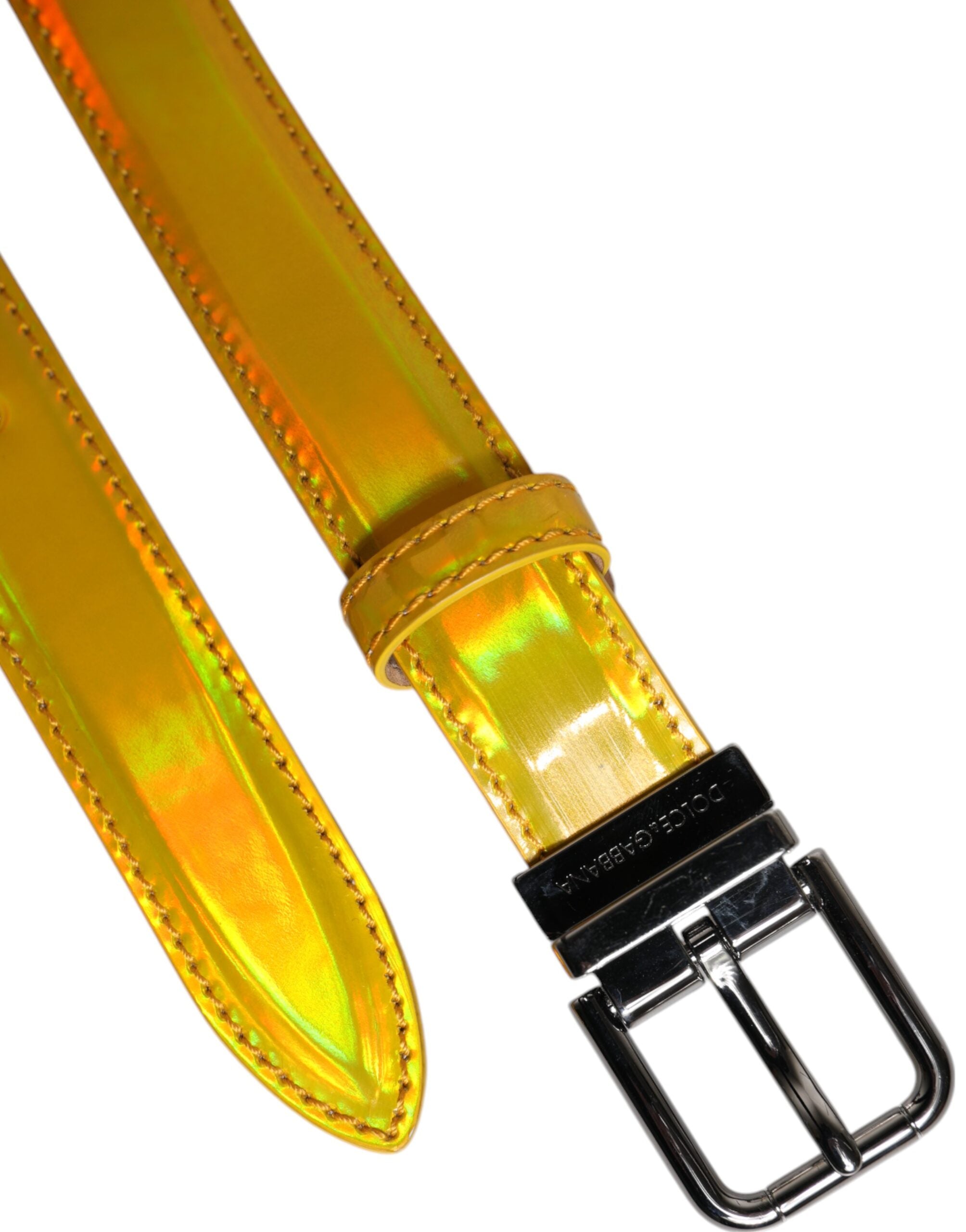 Dolce & Gabbana Metallischer gelber Ledergürtel mit Metall-Logo-Schnalle