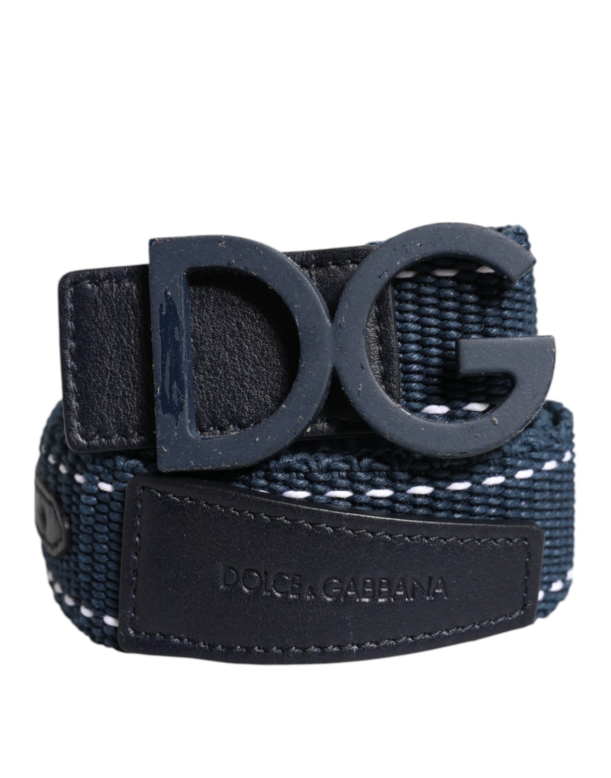 Dolce & Gabbana Blau Weiß Baumwolle DG Logo Metallschnalle Gürtel