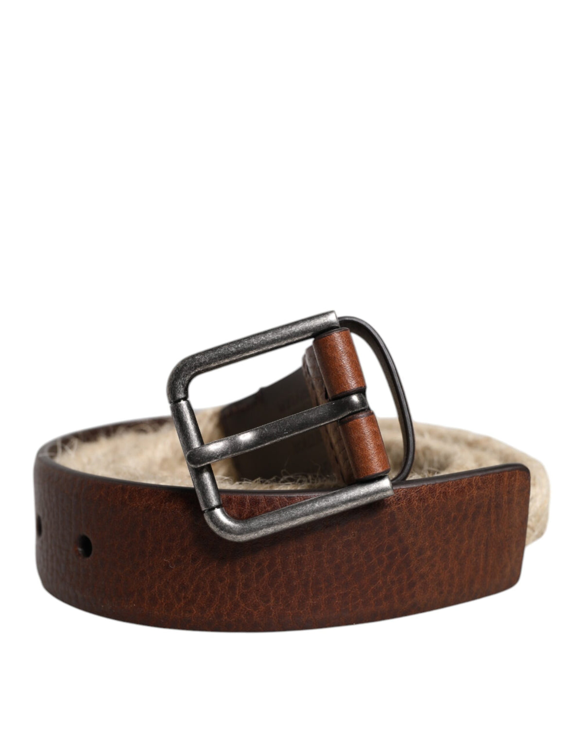 Dolce & Gabbana Bruine Jute Leren Gevlochten Metalen Gesp Riem