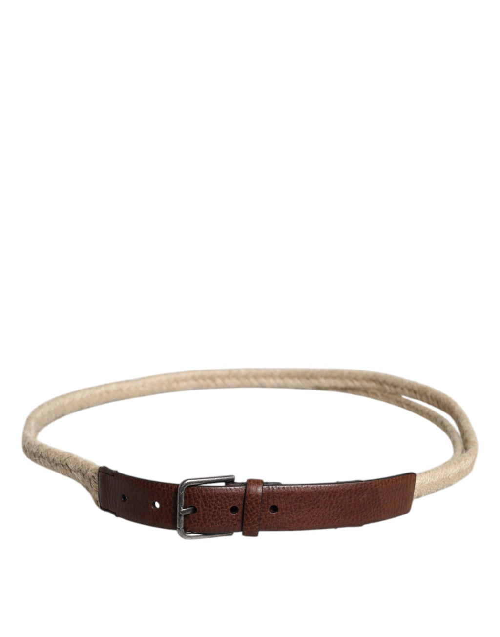 Dolce & Gabbana Bruine Jute Leren Gevlochten Metalen Gesp Riem