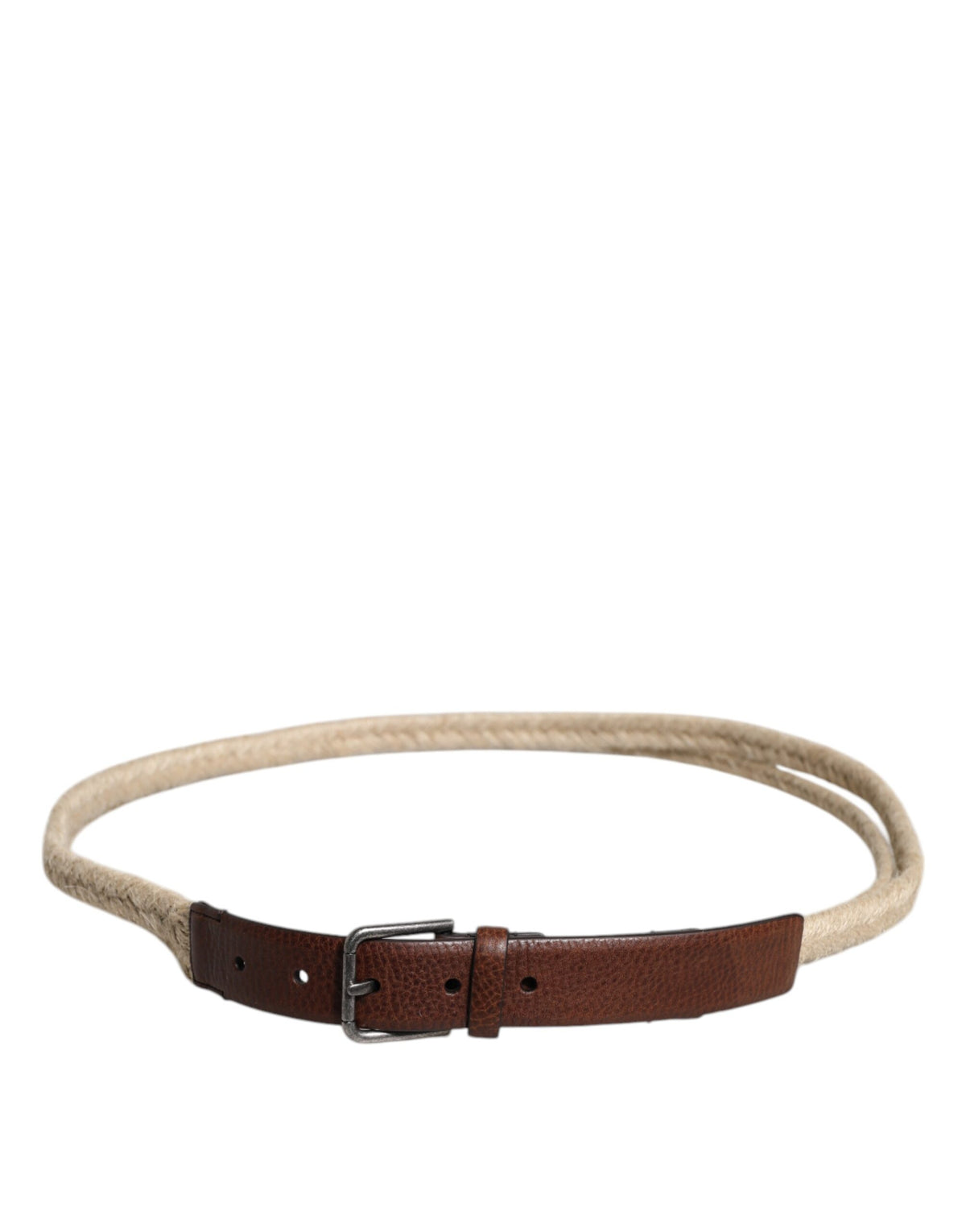 Dolce & Gabbana Bruine Jute Leren Gevlochten Metalen Gesp Riem