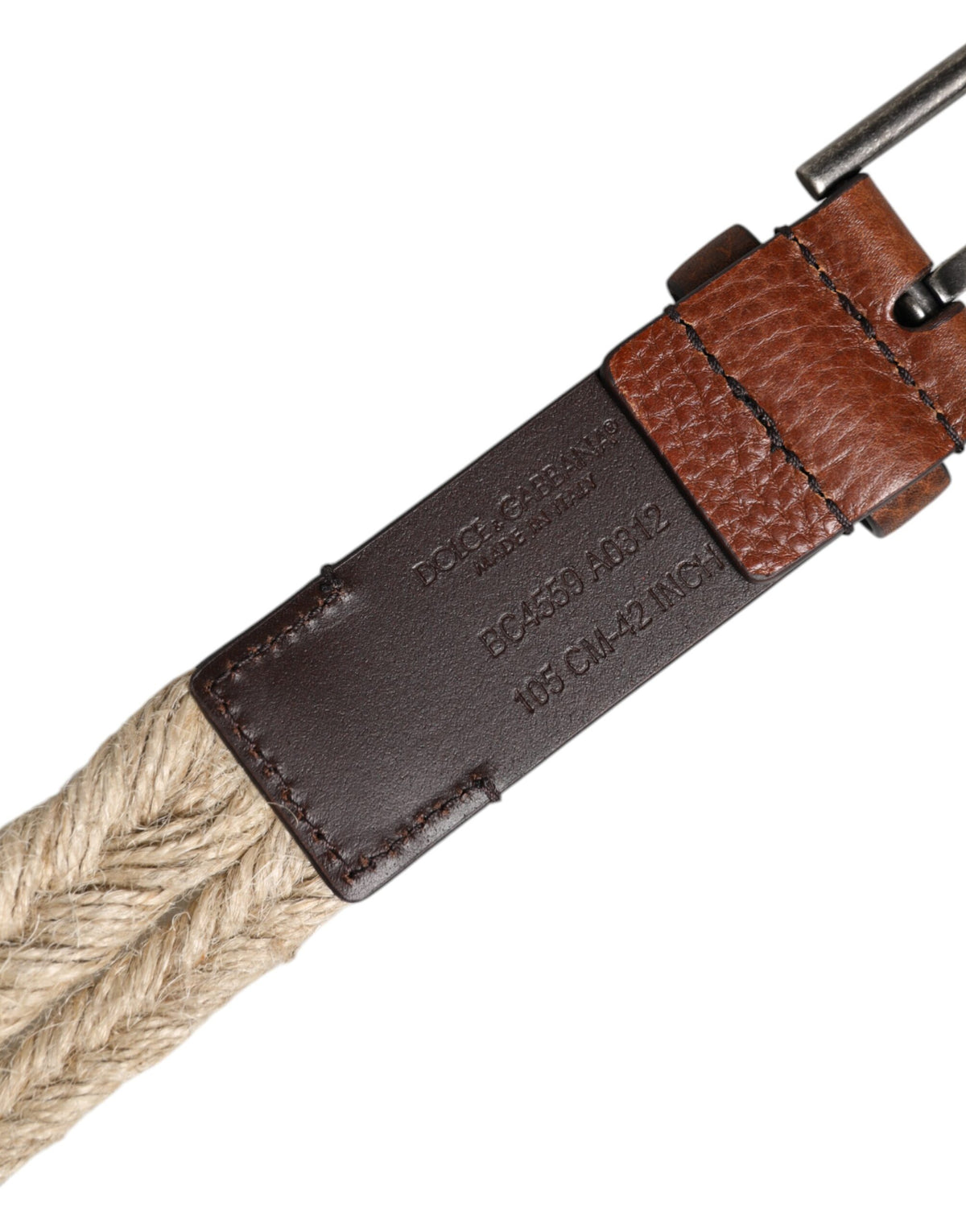 Dolce & Gabbana Bruine Jute Leren Gevlochten Metalen Gesp Riem