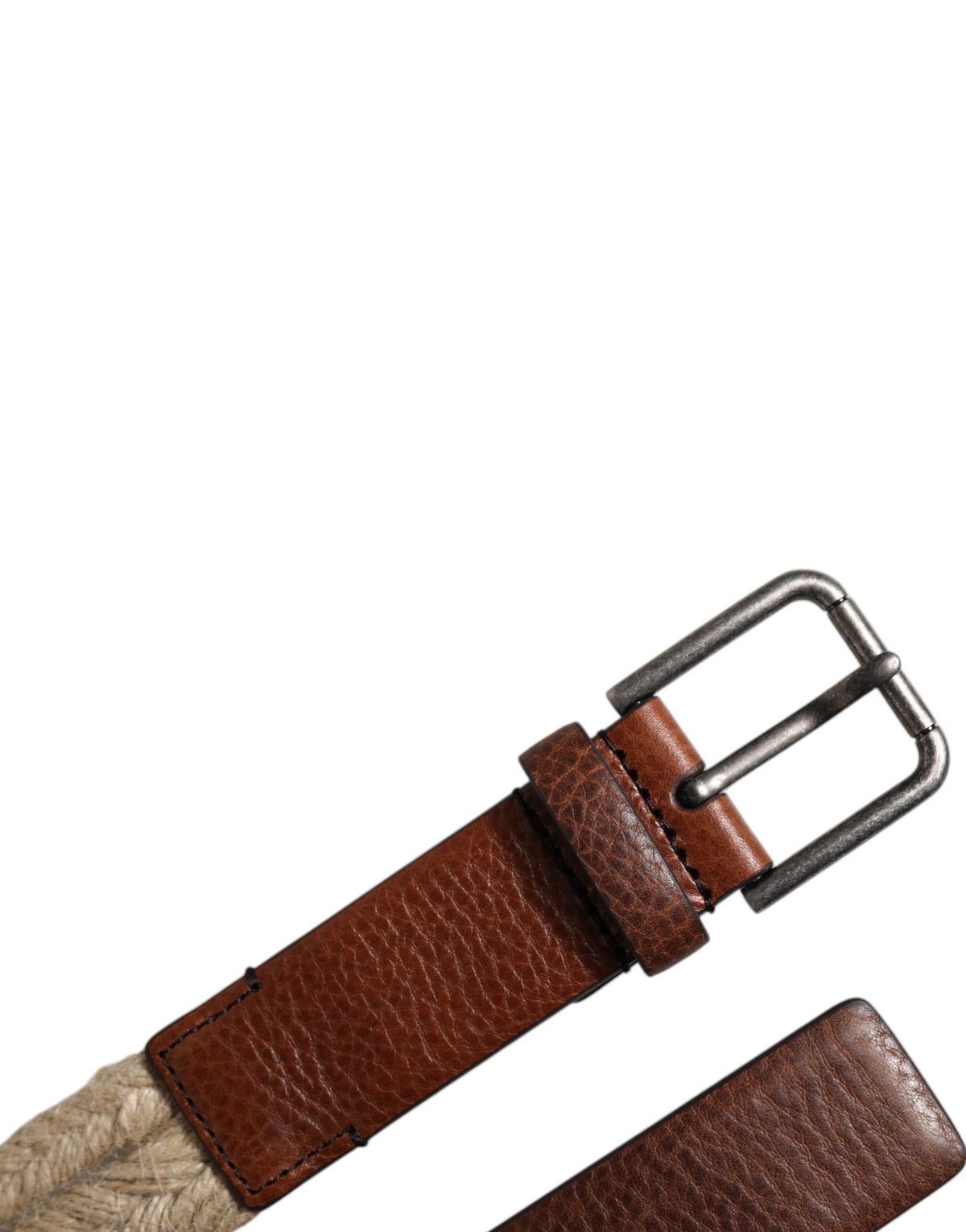 Dolce & Gabbana Bruine Jute Leren Gevlochten Metalen Gesp Riem
