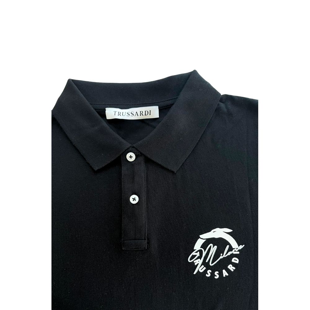 Trussardi Beachwear Schwarzes Baumwoll-Poloshirt für Männer