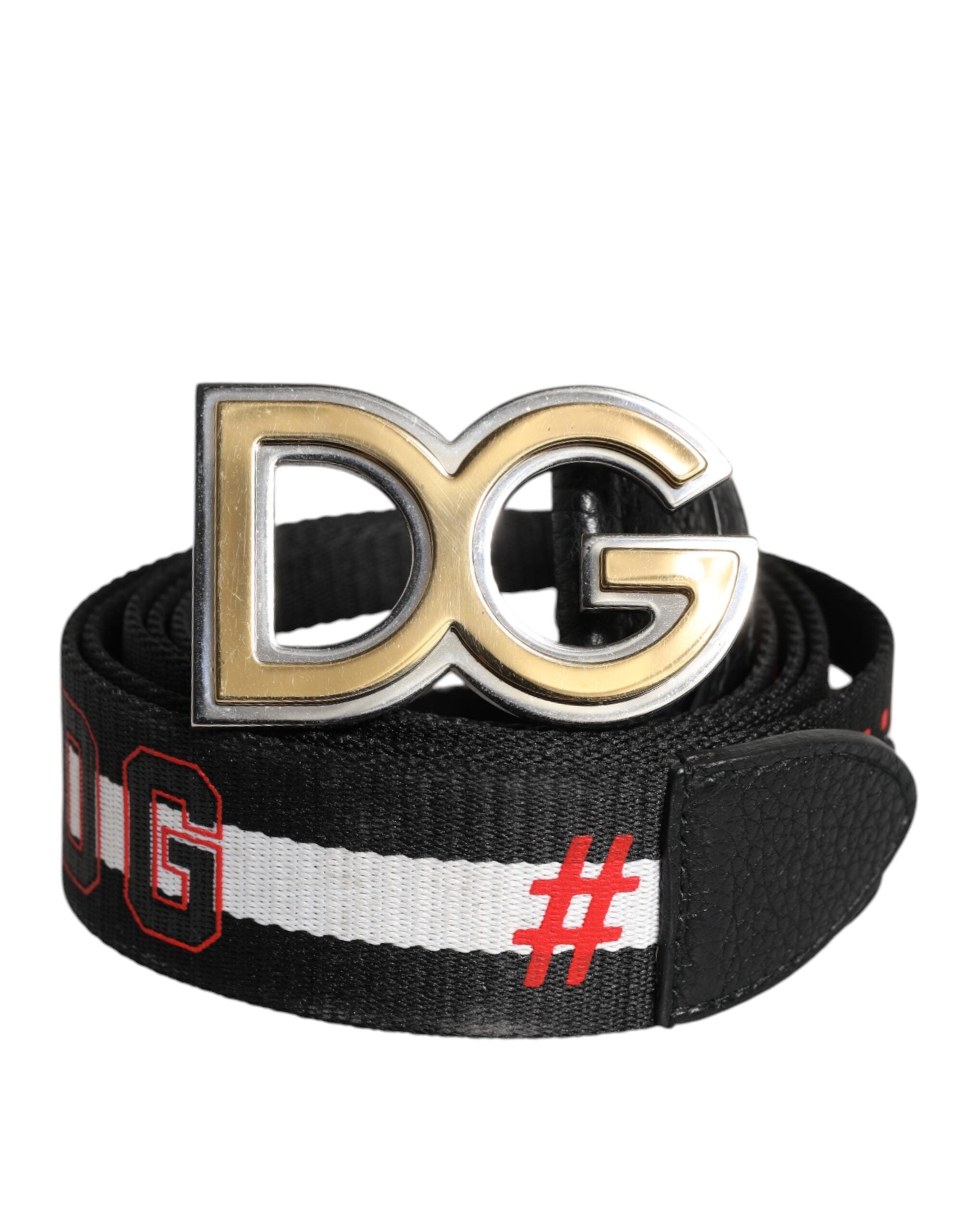 Dolce & Gabbana Schwarzer weißer bedruckter Gürtel mit Metall-Logo-Schnalle