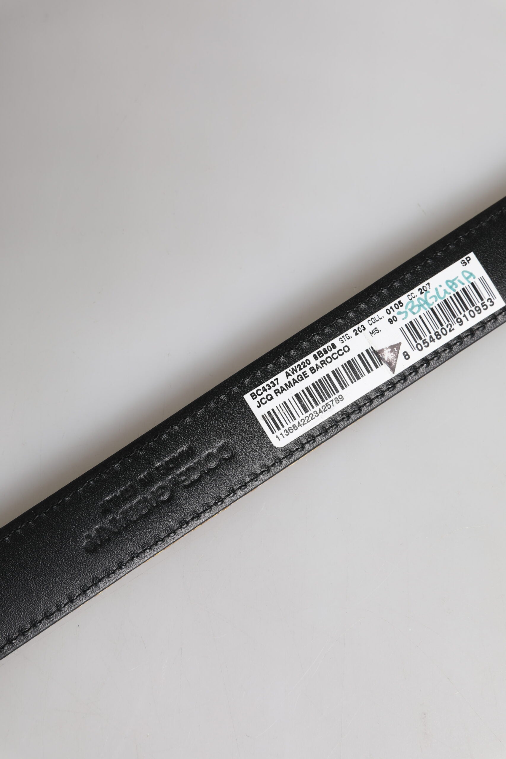 Dolce & Gabbana Goldfarbener Leder-Jacquardgürtel mit silberner Metallschnalle