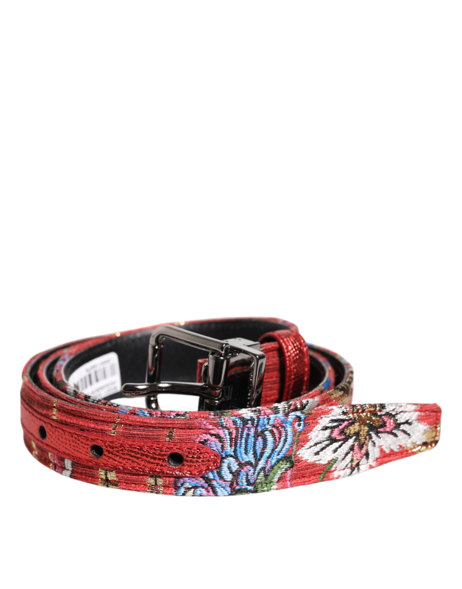 Dolce & Gabbana Roter, geblümter DG-Gürtel mit verzierter Metallschnalle