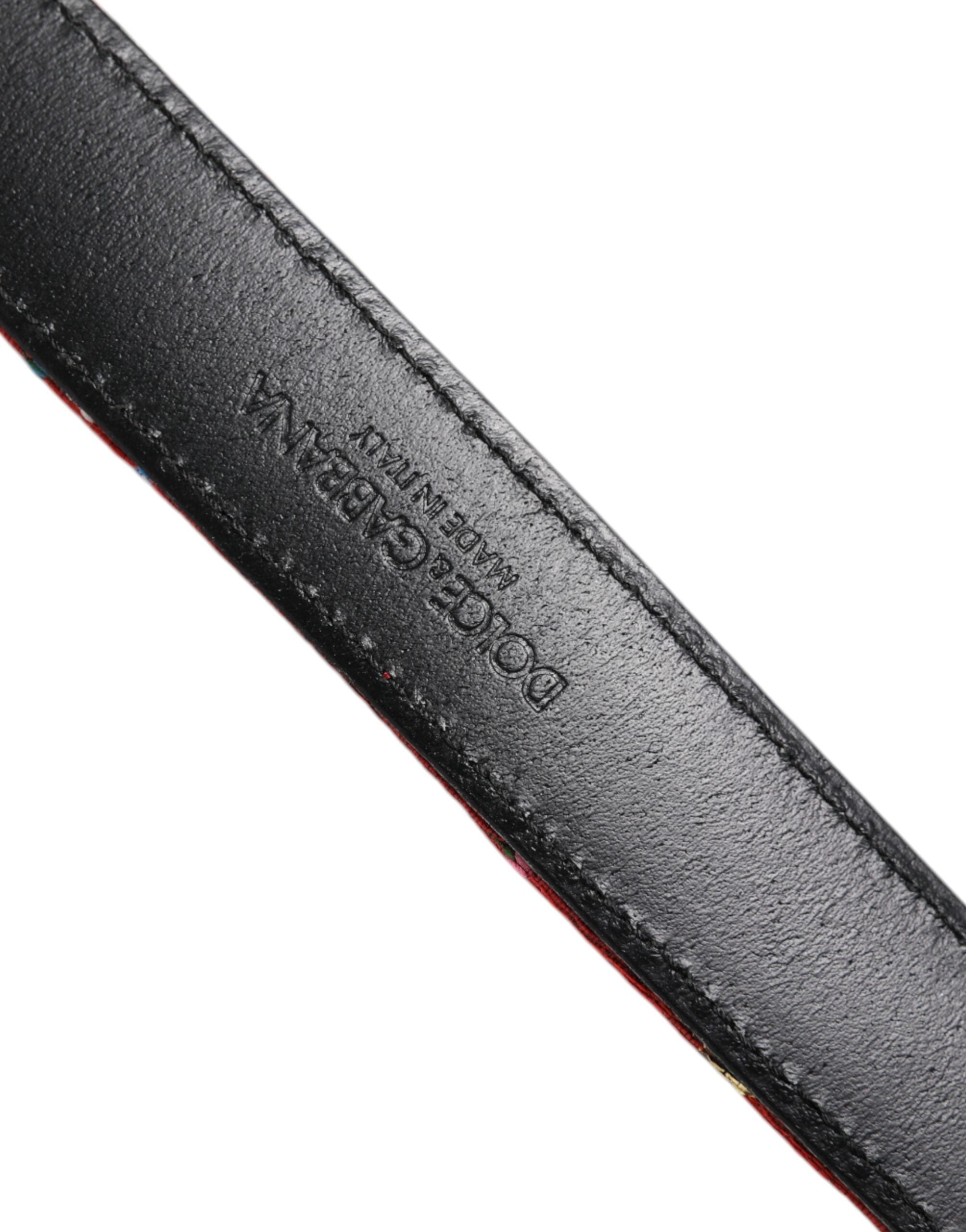 Dolce & Gabbana Roter, geblümter DG-Gürtel mit verzierter Metallschnalle