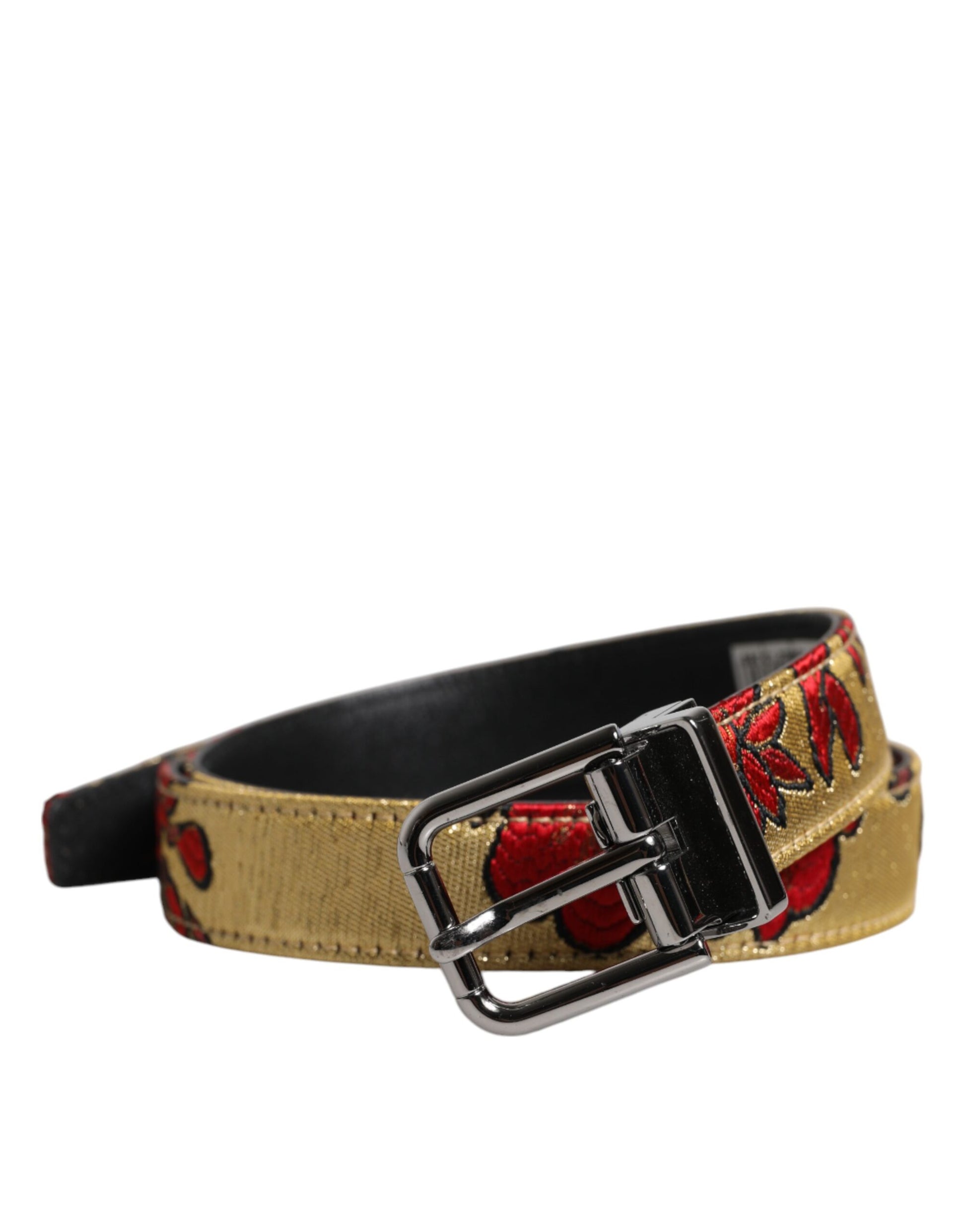 Dolce & Gabbana Gold Floral Jacquard Leder Metallschnalle Gürtel