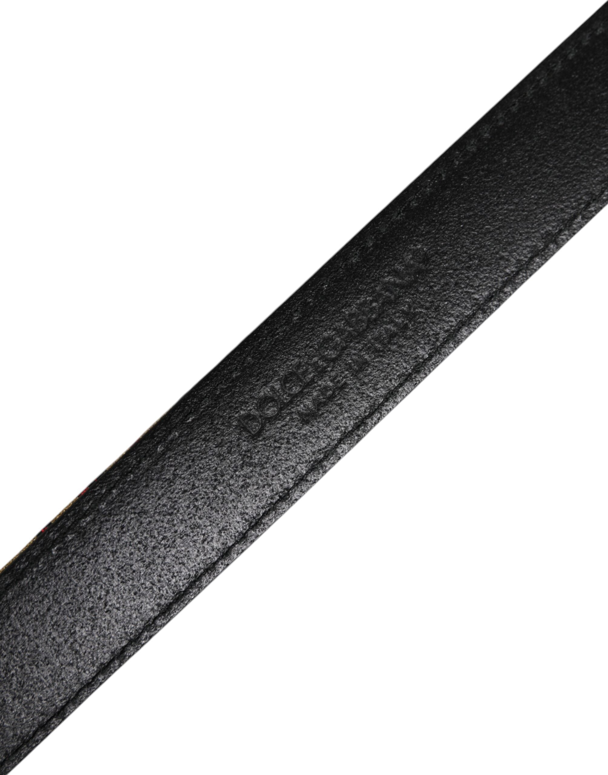 Dolce & Gabbana Gold Floral Jacquard Leder Metallschnalle Gürtel