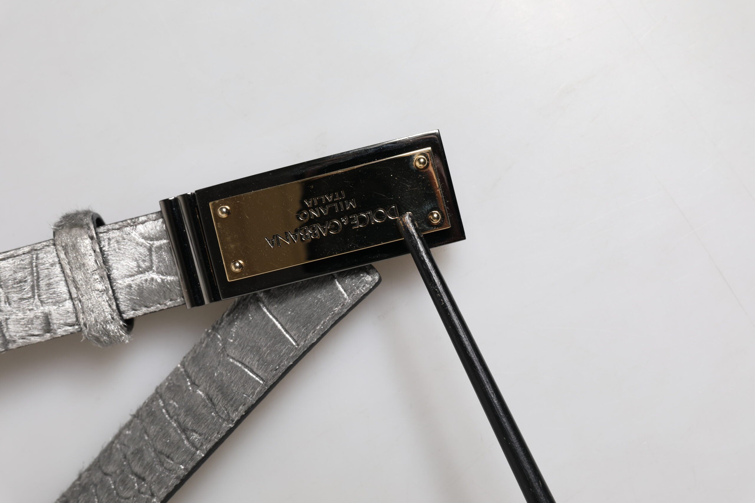 Dolce & Gabbana Silber Klassisch Gold Logo Plaque Schnalle Gürtel