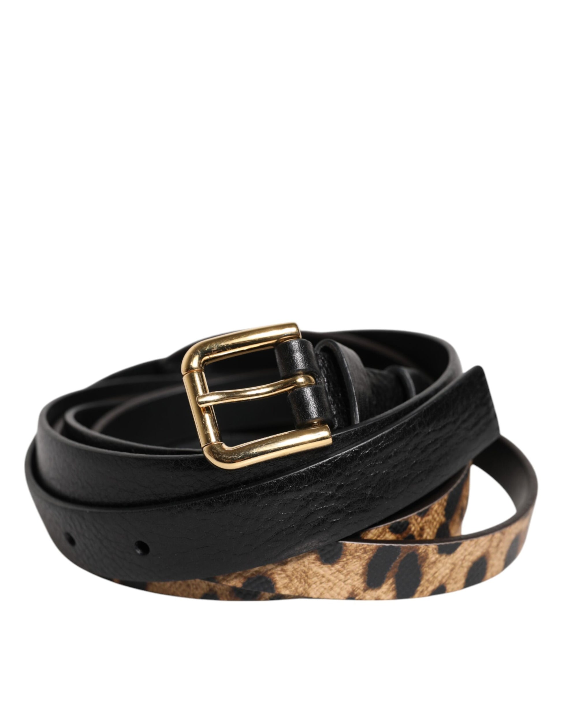 Dolce & Gabbana Schwarzer Leopardengürtel mit goldener Metallschnalle