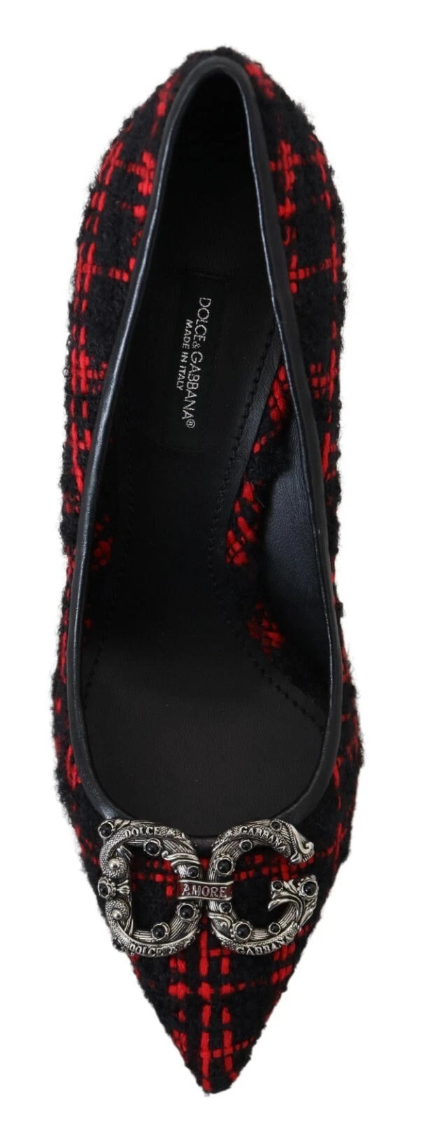 Dolce & Gabbana Rot Schwarz Tweed DG Amore Heels Pumps Schuhe
