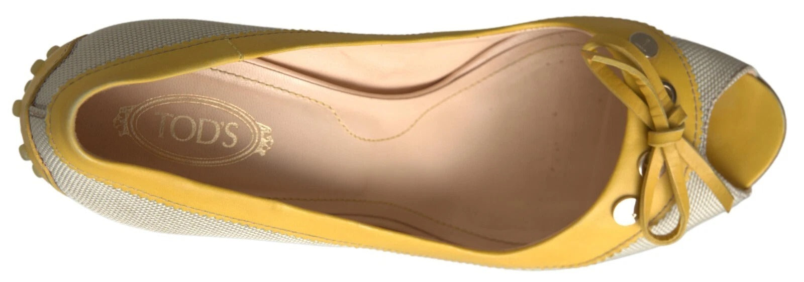 Tod's Gelb Off Weiß Peep Toe Heels Pumps Schuhe