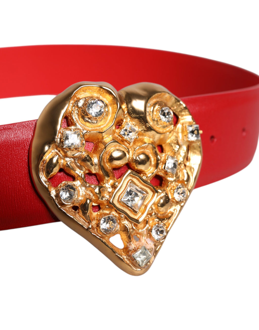 Dolce & Gabbana Roter Kalbsledergürtel mit verzierter Metallschnalle