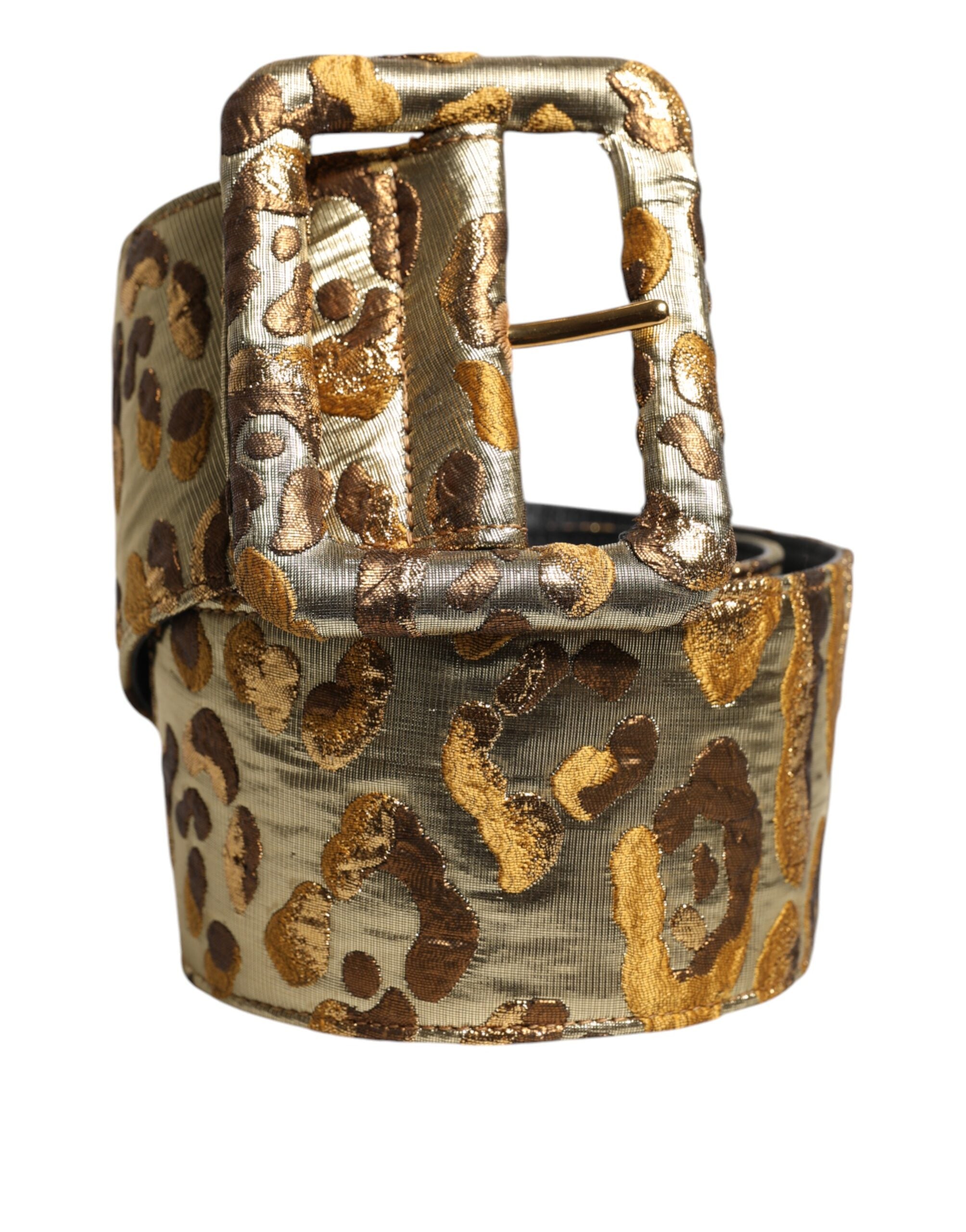 Dolce & Gabbana Breiter Taillengürtel aus goldfarbenem gepunktetem Jacquard-Stoff