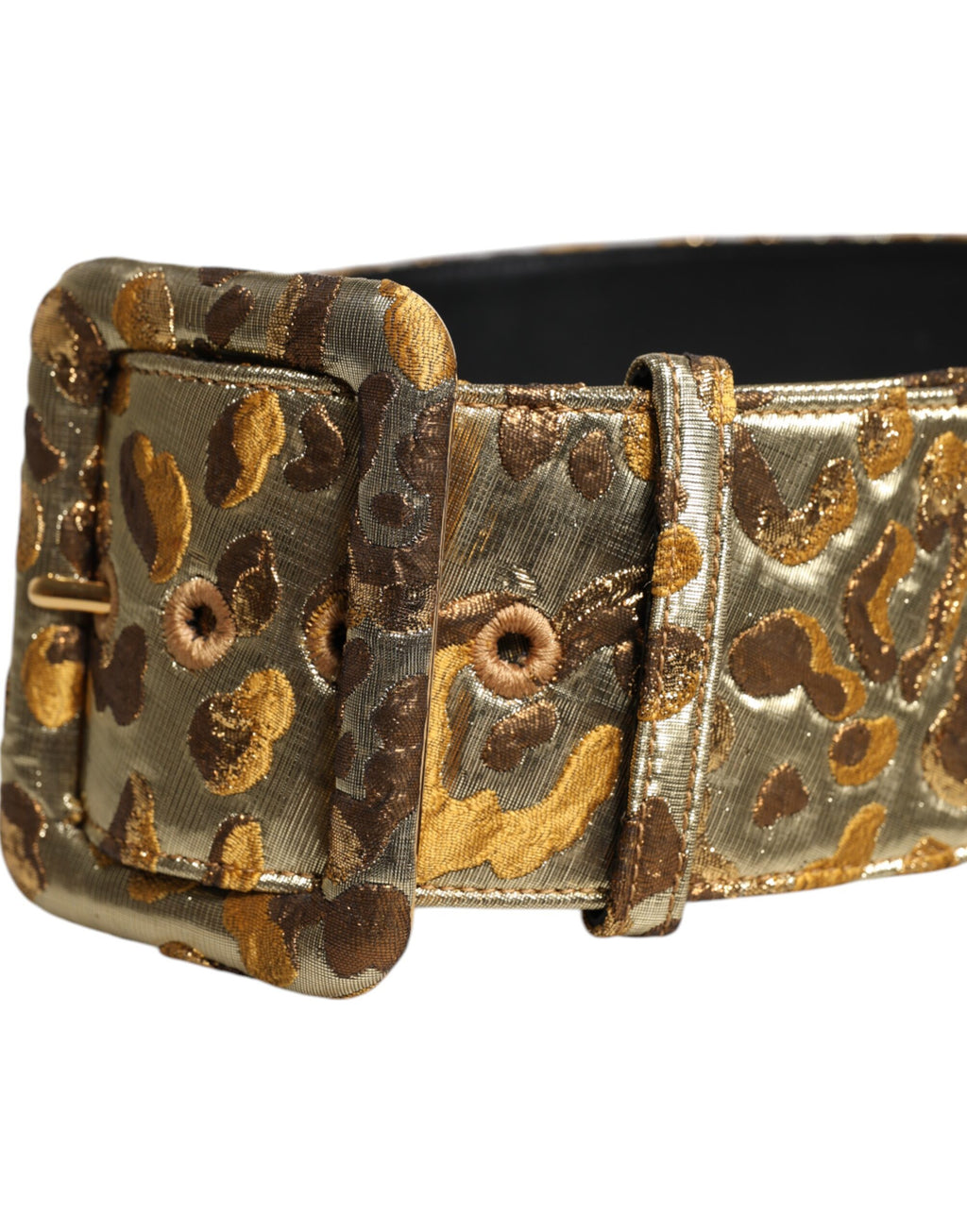 Dolce & Gabbana Breiter Taillengürtel aus goldfarbenem gepunktetem Jacquard-Stoff
