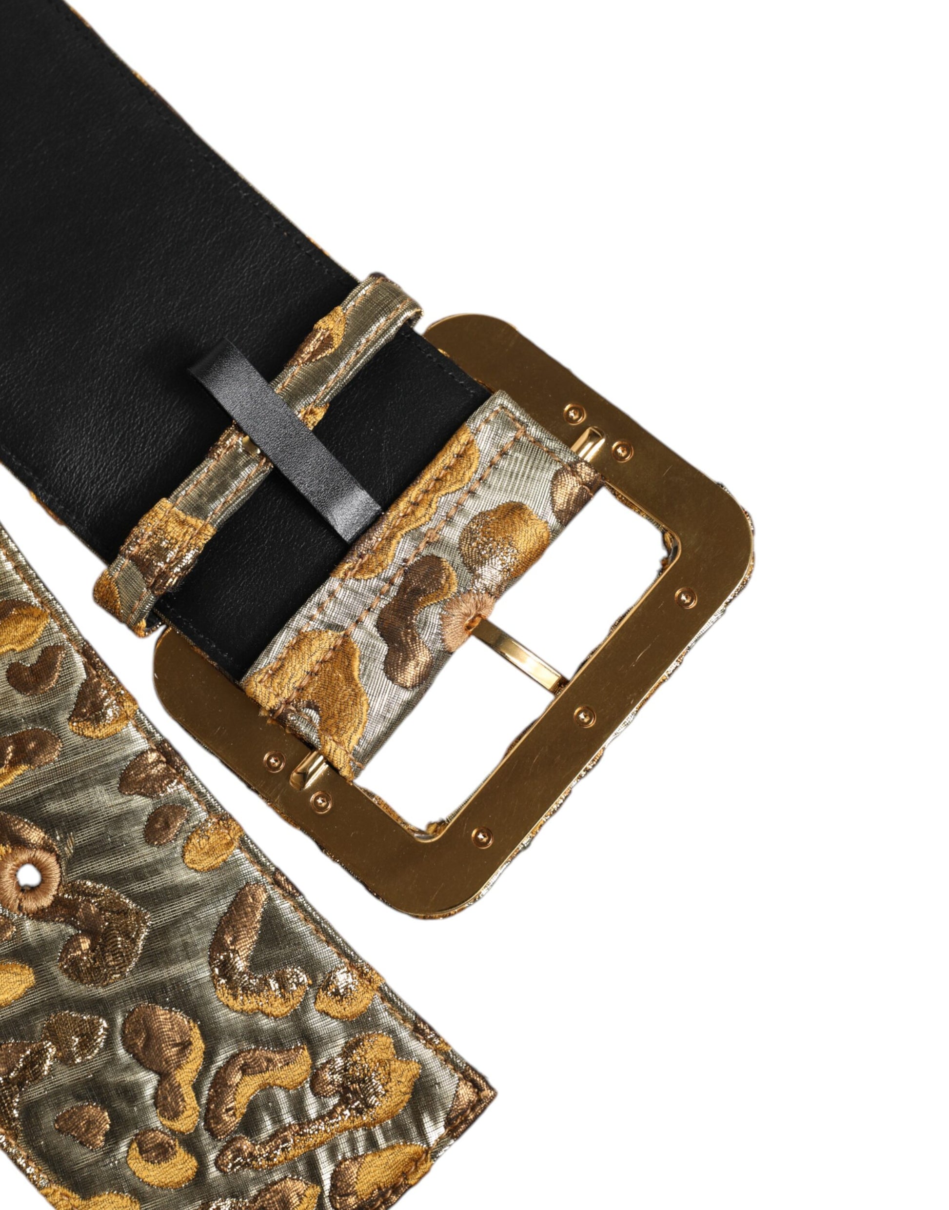 Dolce & Gabbana Breiter Taillengürtel aus goldfarbenem gepunktetem Jacquard-Stoff