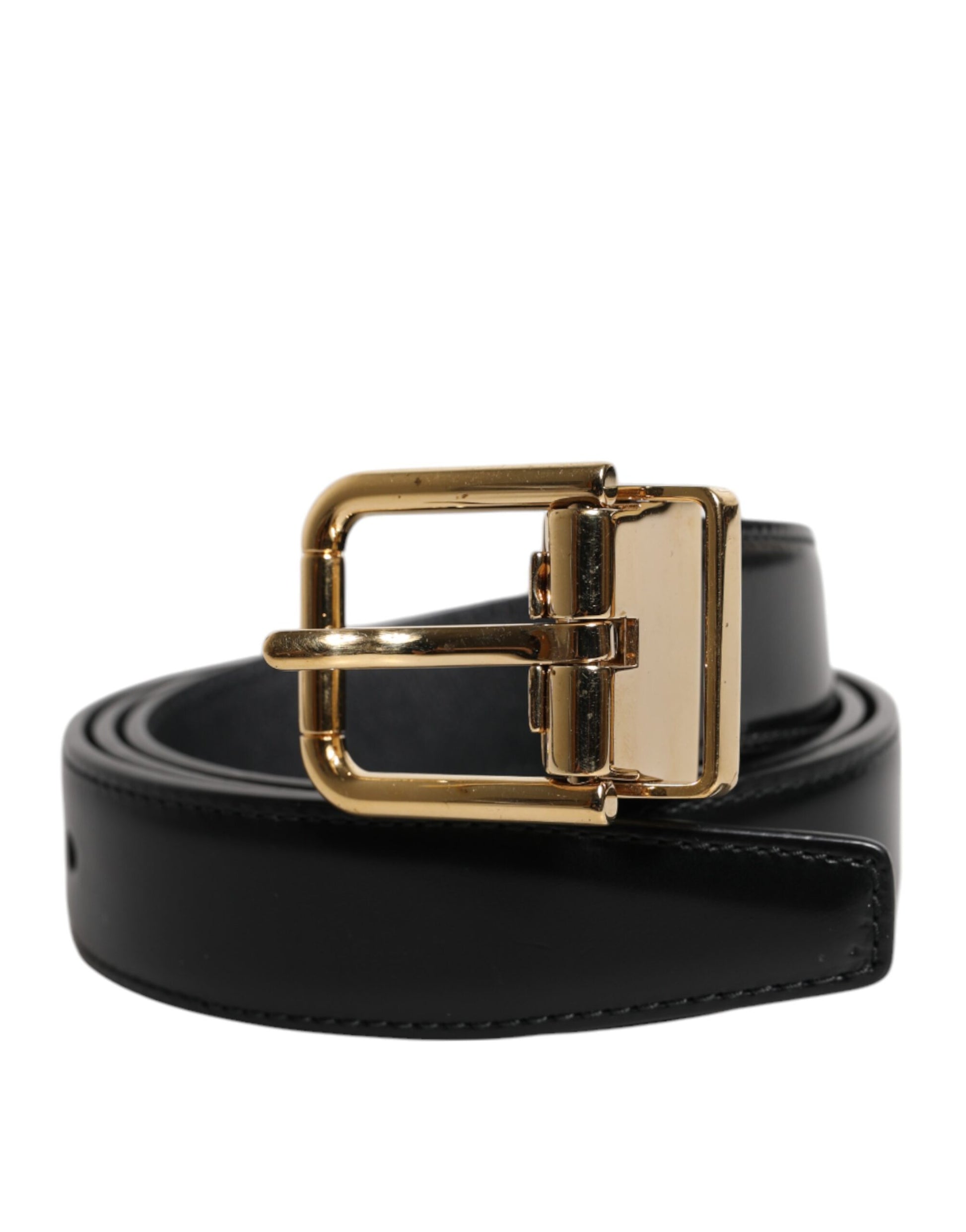 Dolce & Gabbana Schwarzer Leder-Gold-Metall-Gürtel mit Taillenschnalle