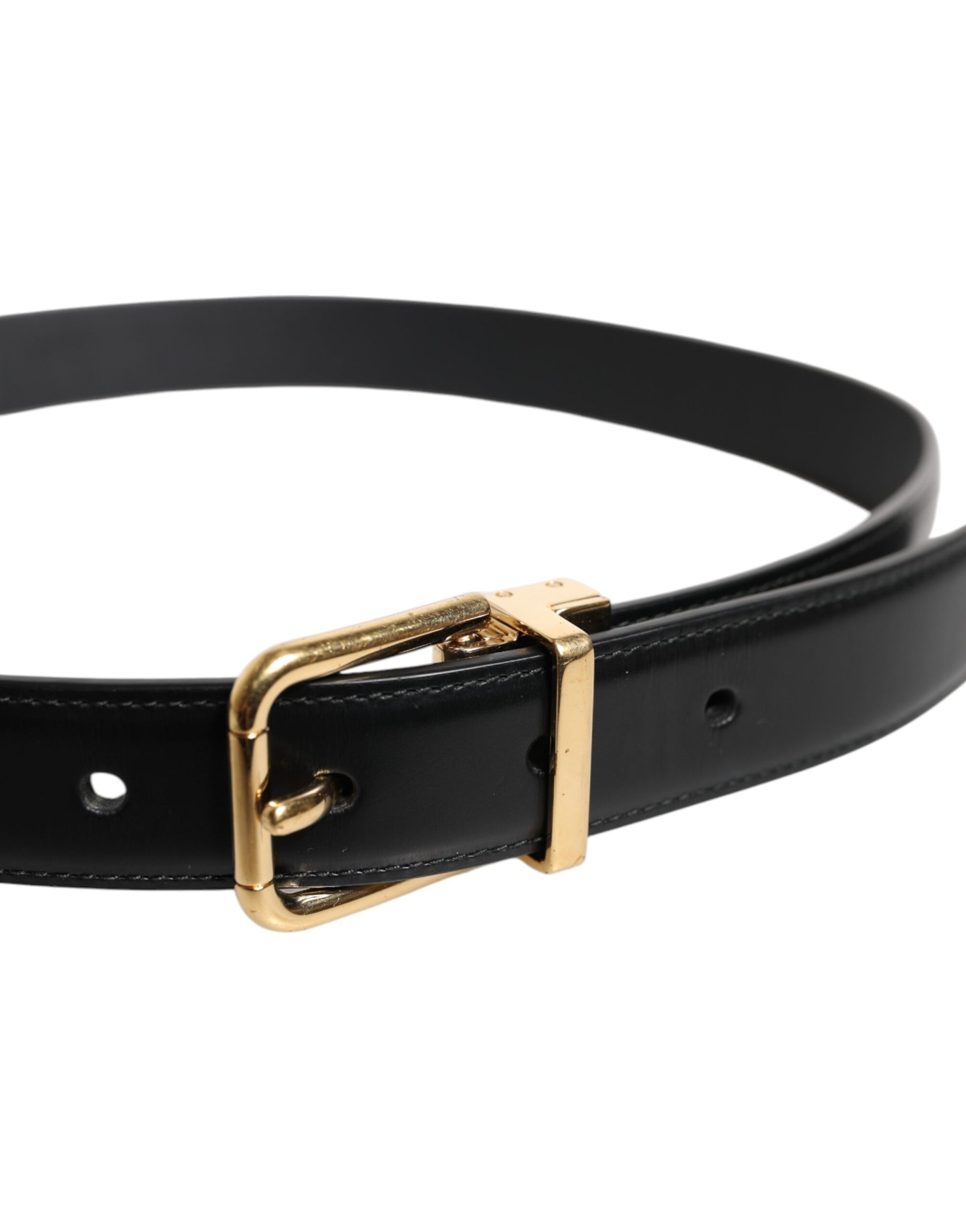 Dolce & Gabbana Schwarzer Leder-Gold-Metall-Gürtel mit Taillenschnalle