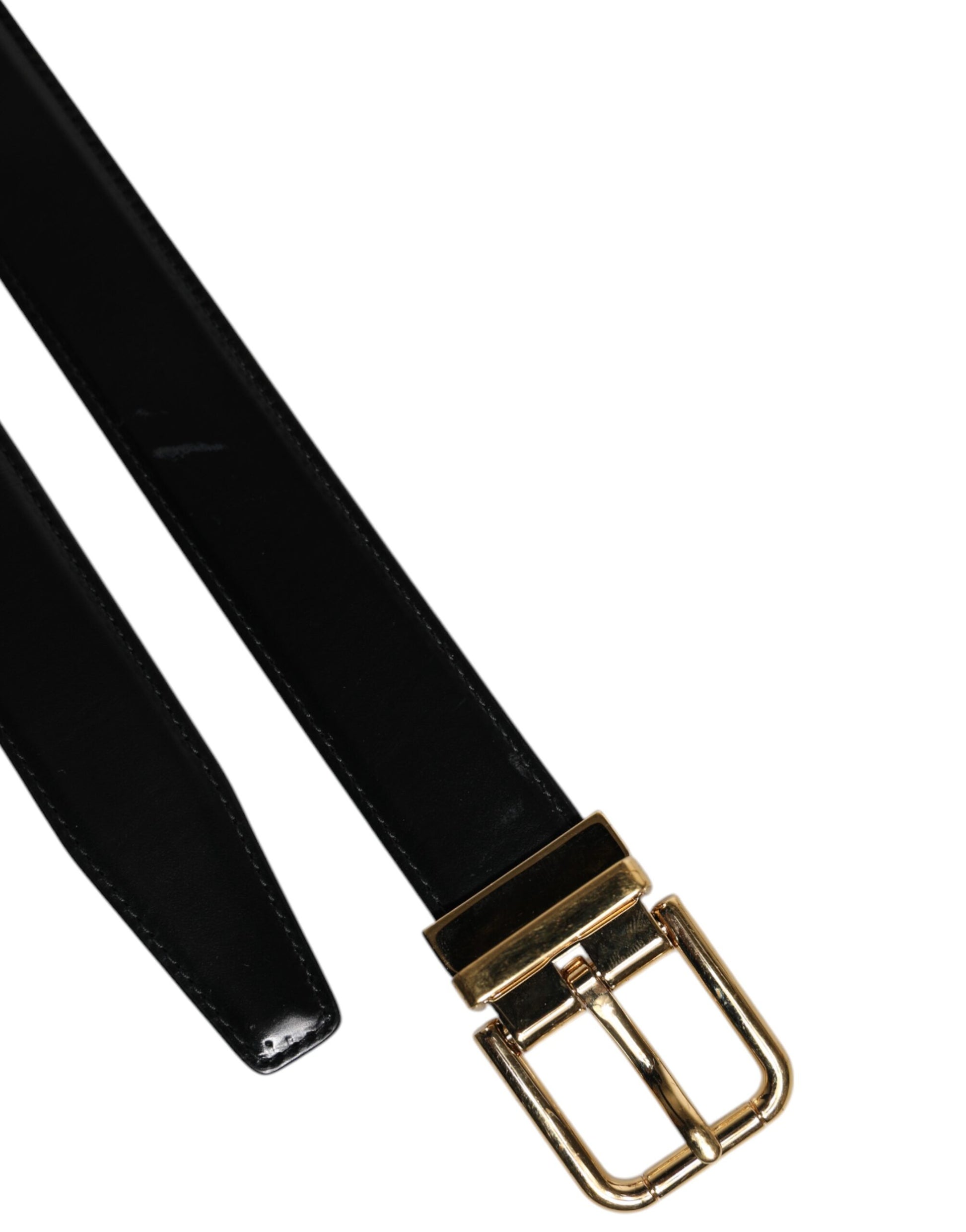 Dolce & Gabbana Schwarzer Leder-Gold-Metall-Gürtel mit Taillenschnalle