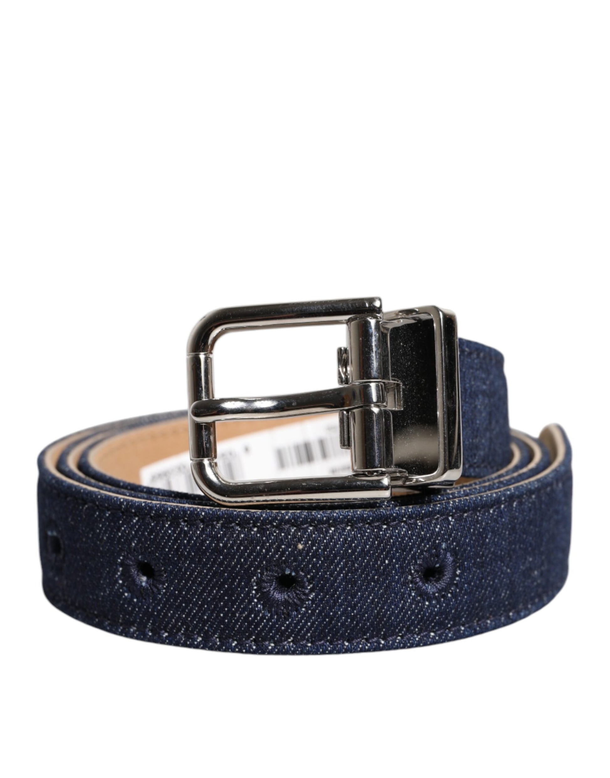 Dolce & Gabbana Blauer Denim Silber Logo Metall Taille Schnalle Gürtel