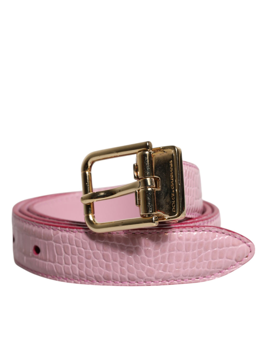 Dolce & Gabbana Rosa Leder Gold Logo Metall Taille Schnalle Gürtel