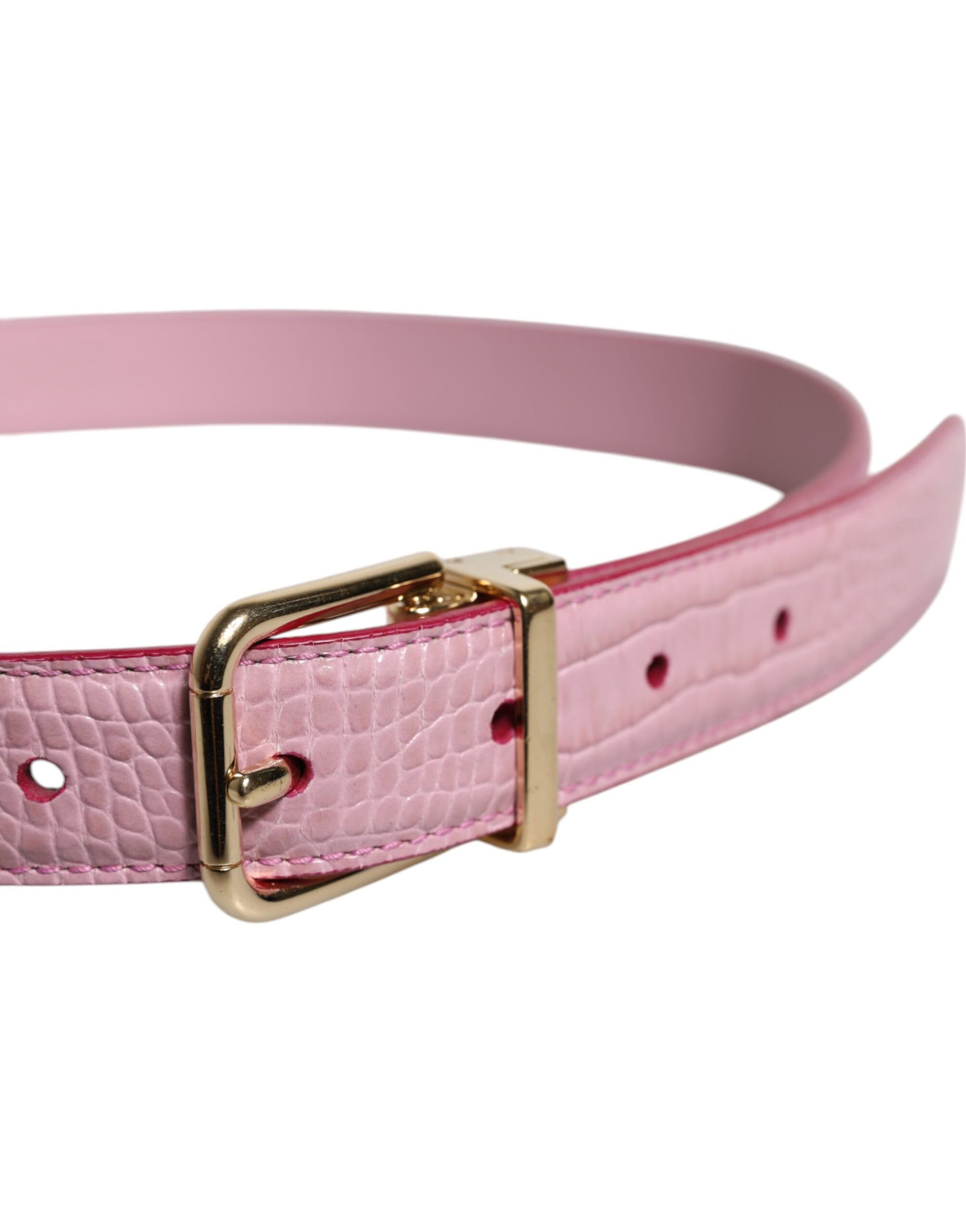 Dolce & Gabbana Rosa Leder Gold Logo Metall Taille Schnalle Gürtel
