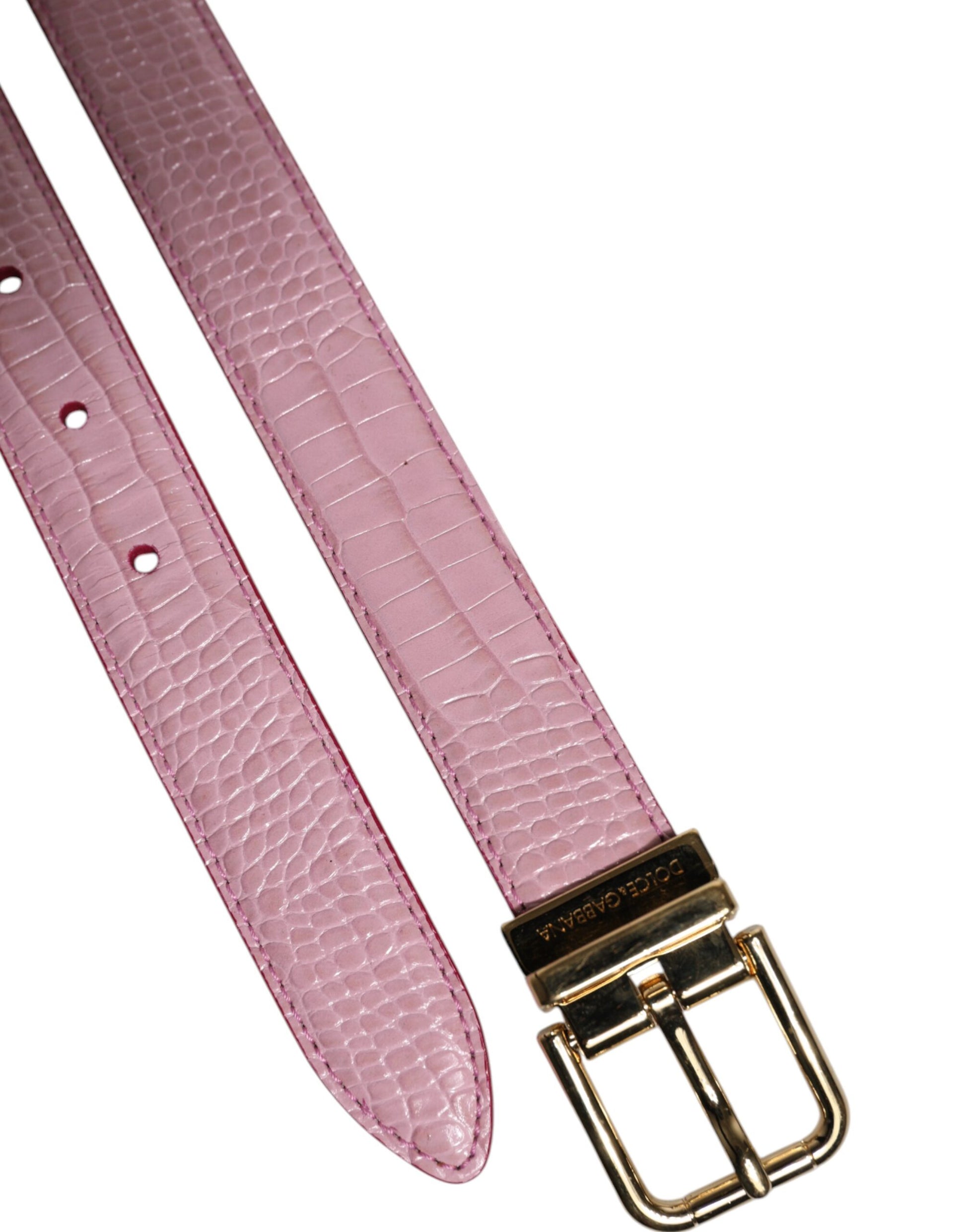 Dolce & Gabbana Rosa Leder Gold Logo Metall Taille Schnalle Gürtel