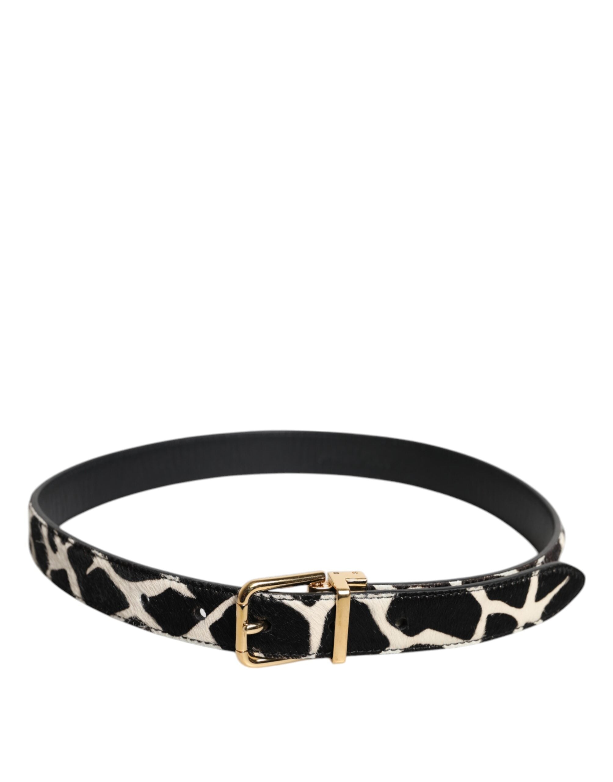 Dolce & Gabbana Brauner weißer Ponyledergürtel mit Metallschnalle