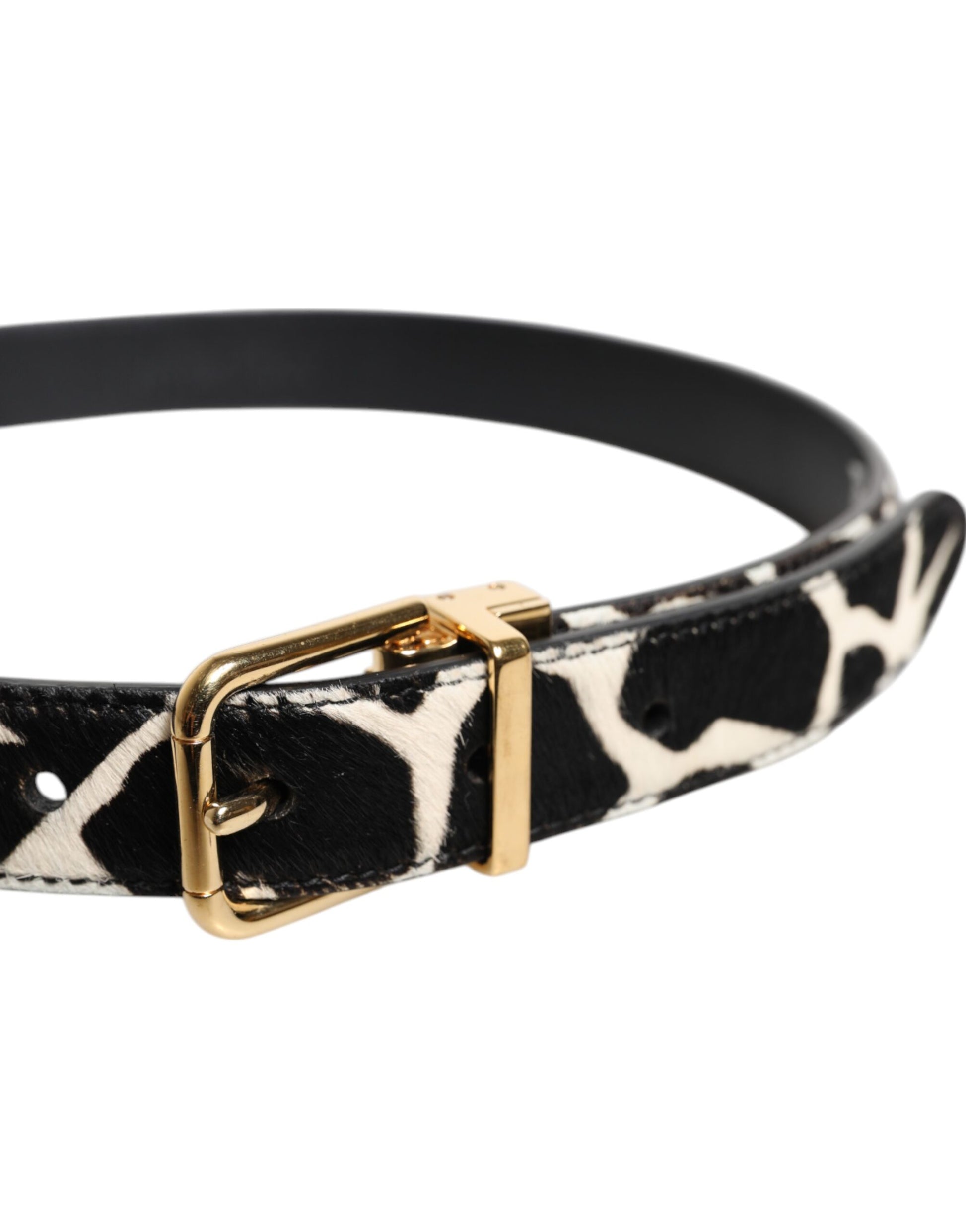 Dolce & Gabbana Brauner weißer Ponyledergürtel mit Metallschnalle