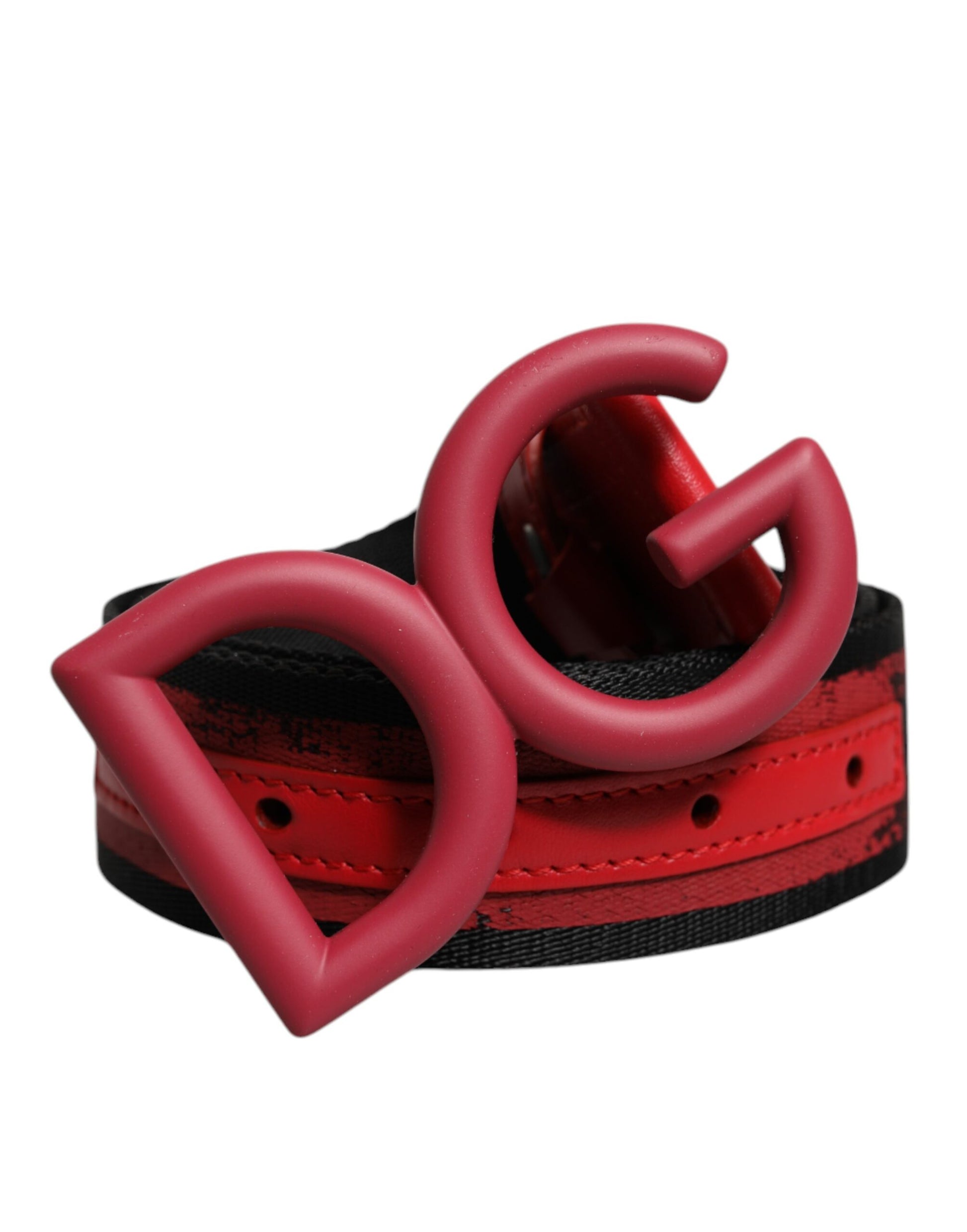 Dolce & Gabbana Schwarz Rot Nylon DG Metall Gürtelschnalle