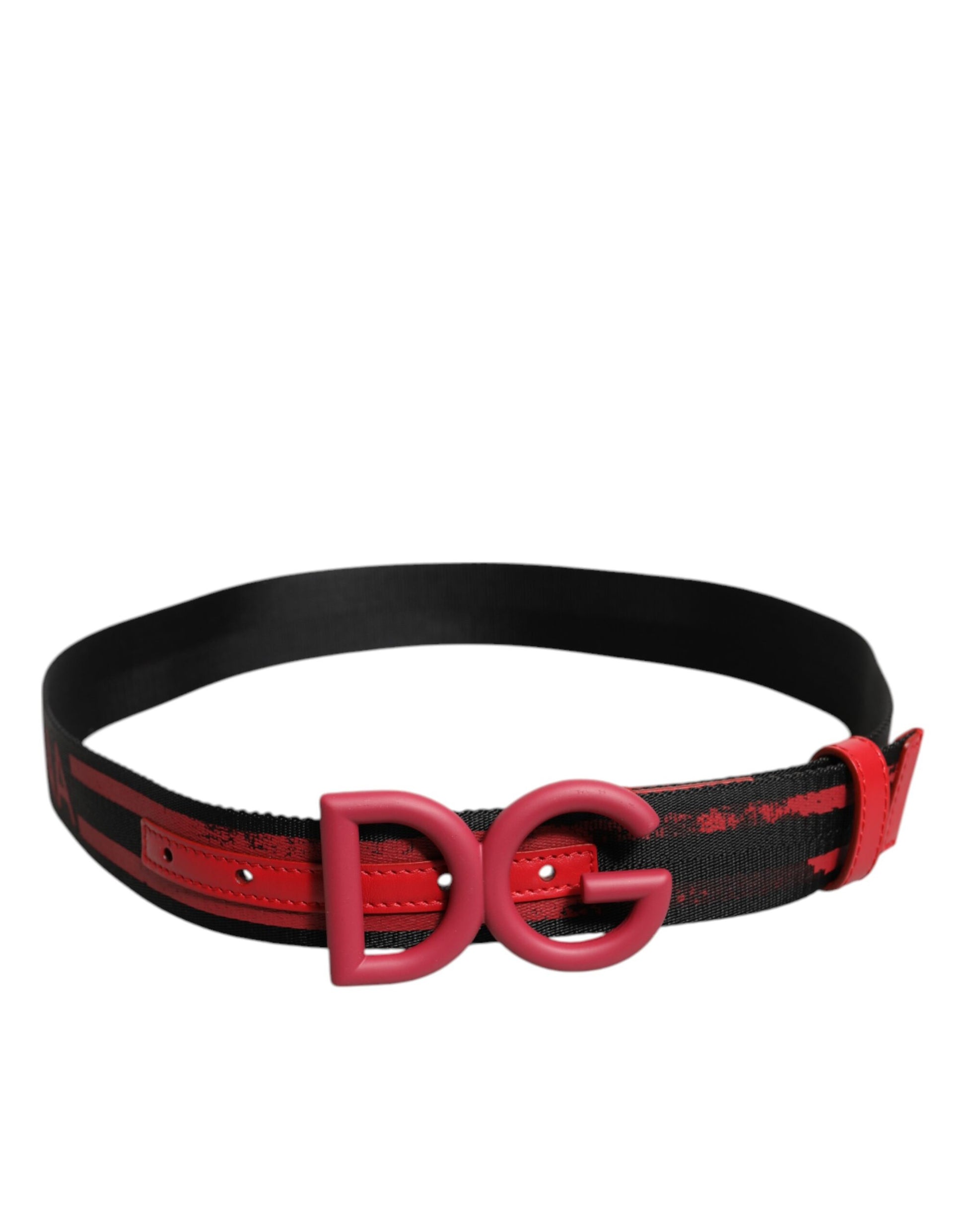 Dolce & Gabbana Schwarz Rot Nylon DG Metall Gürtelschnalle