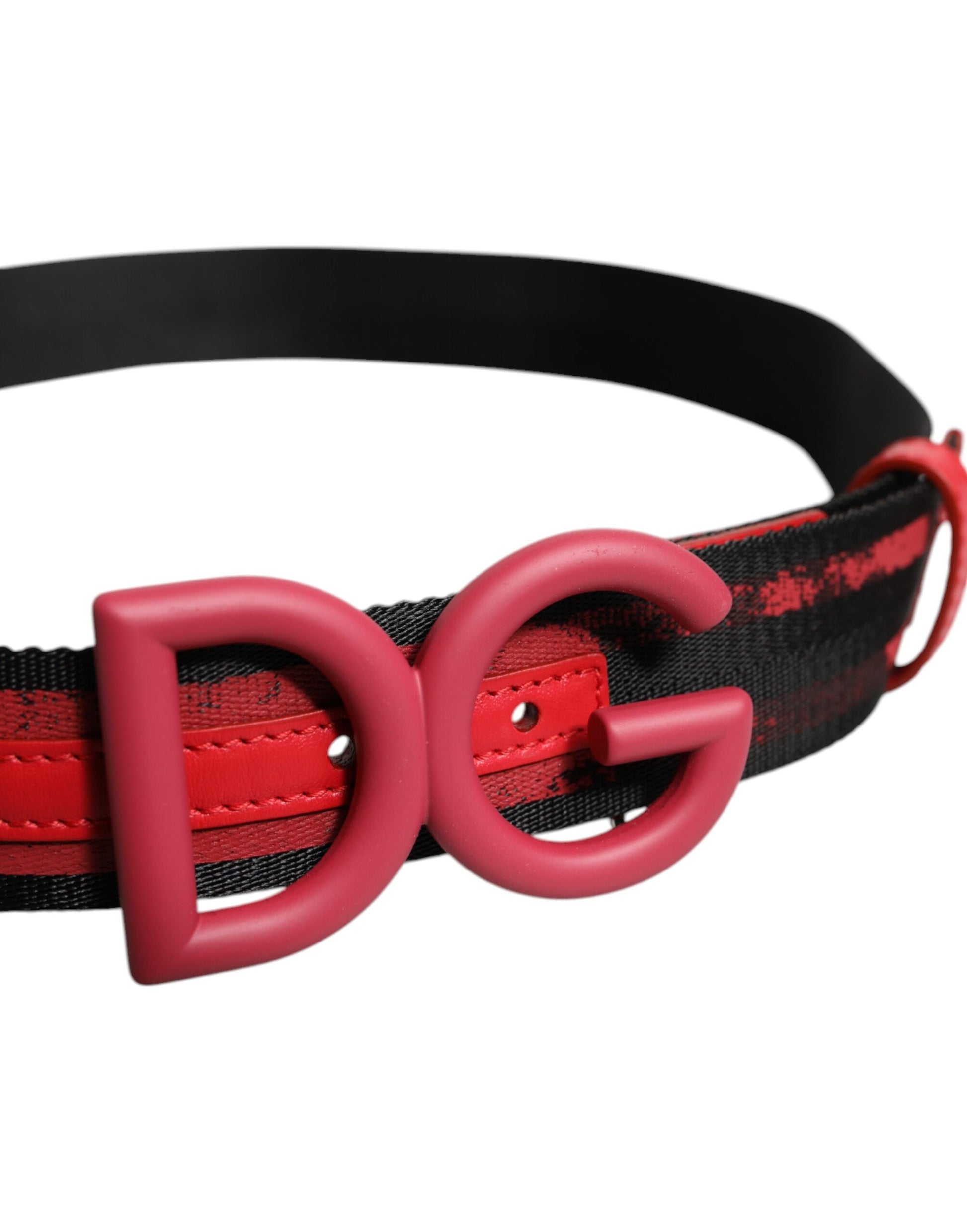 Dolce & Gabbana Schwarz Rot Nylon DG Metall Gürtelschnalle