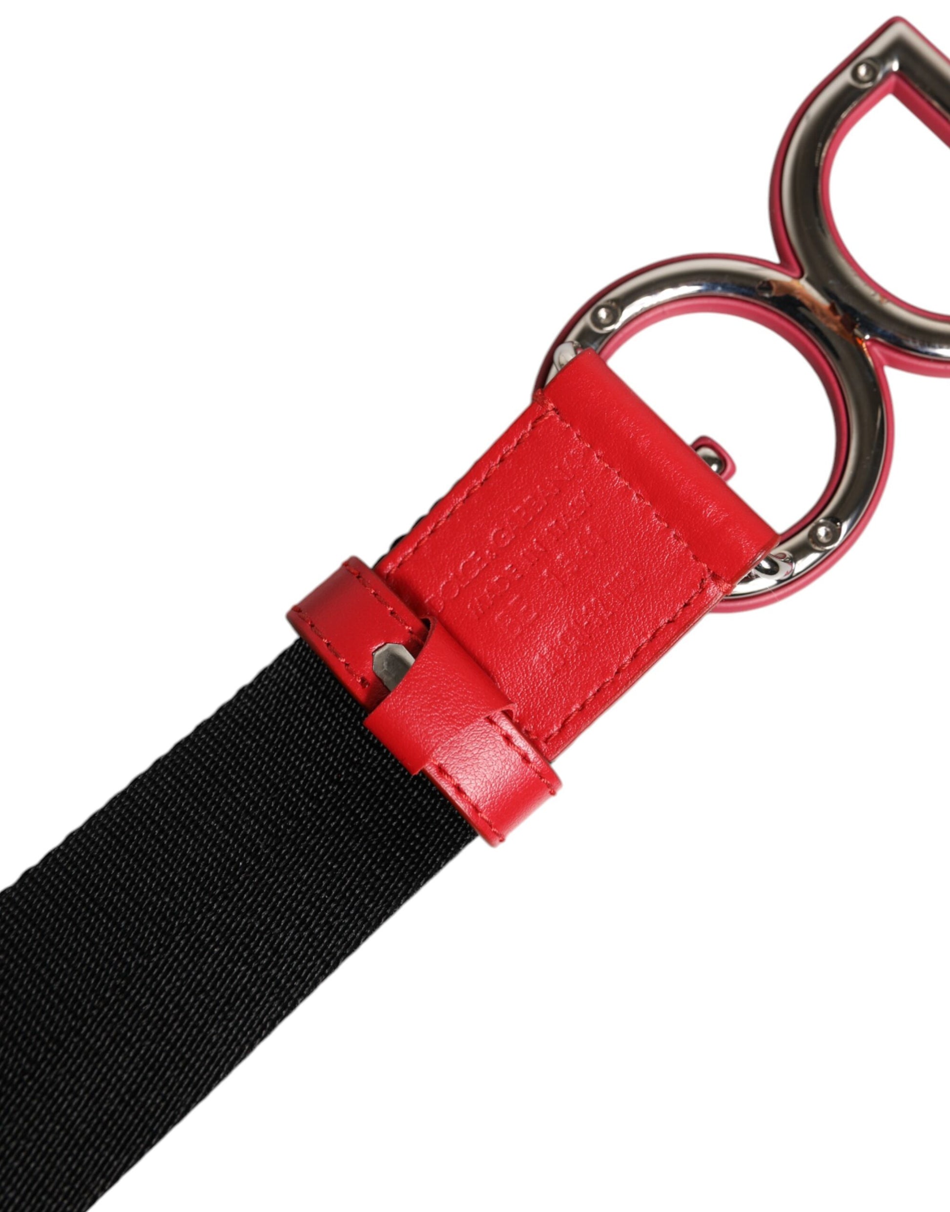 Dolce & Gabbana Schwarz Rot Nylon DG Metall Gürtelschnalle