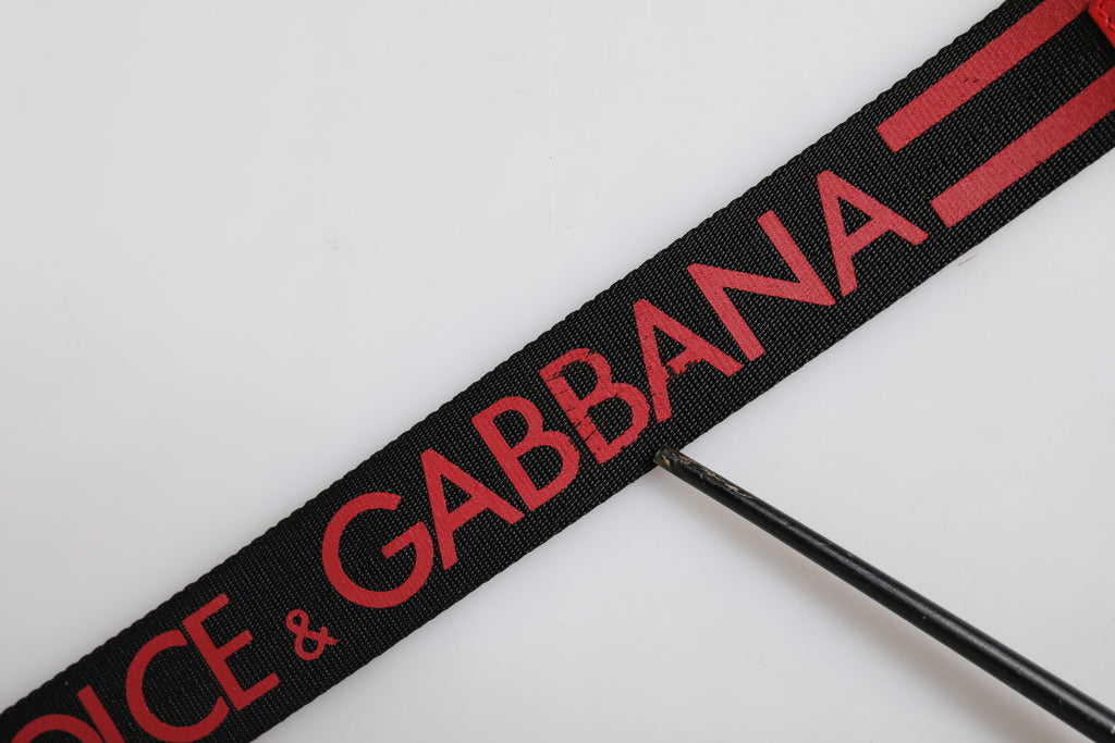 Dolce & Gabbana Schwarz Rot Nylon DG Metall Gürtelschnalle